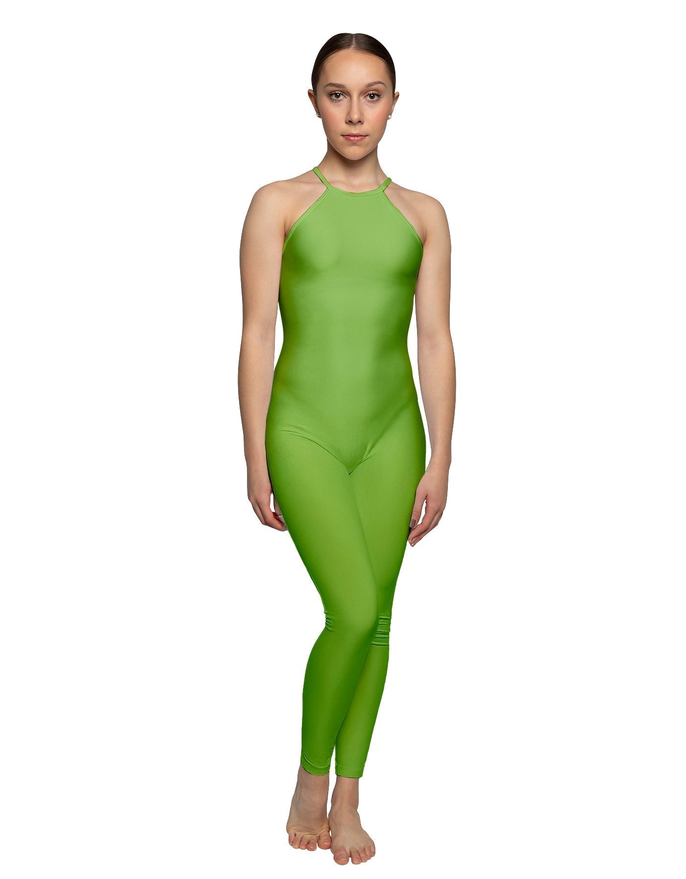 Solid Lycra Halter Covered Back Unitard