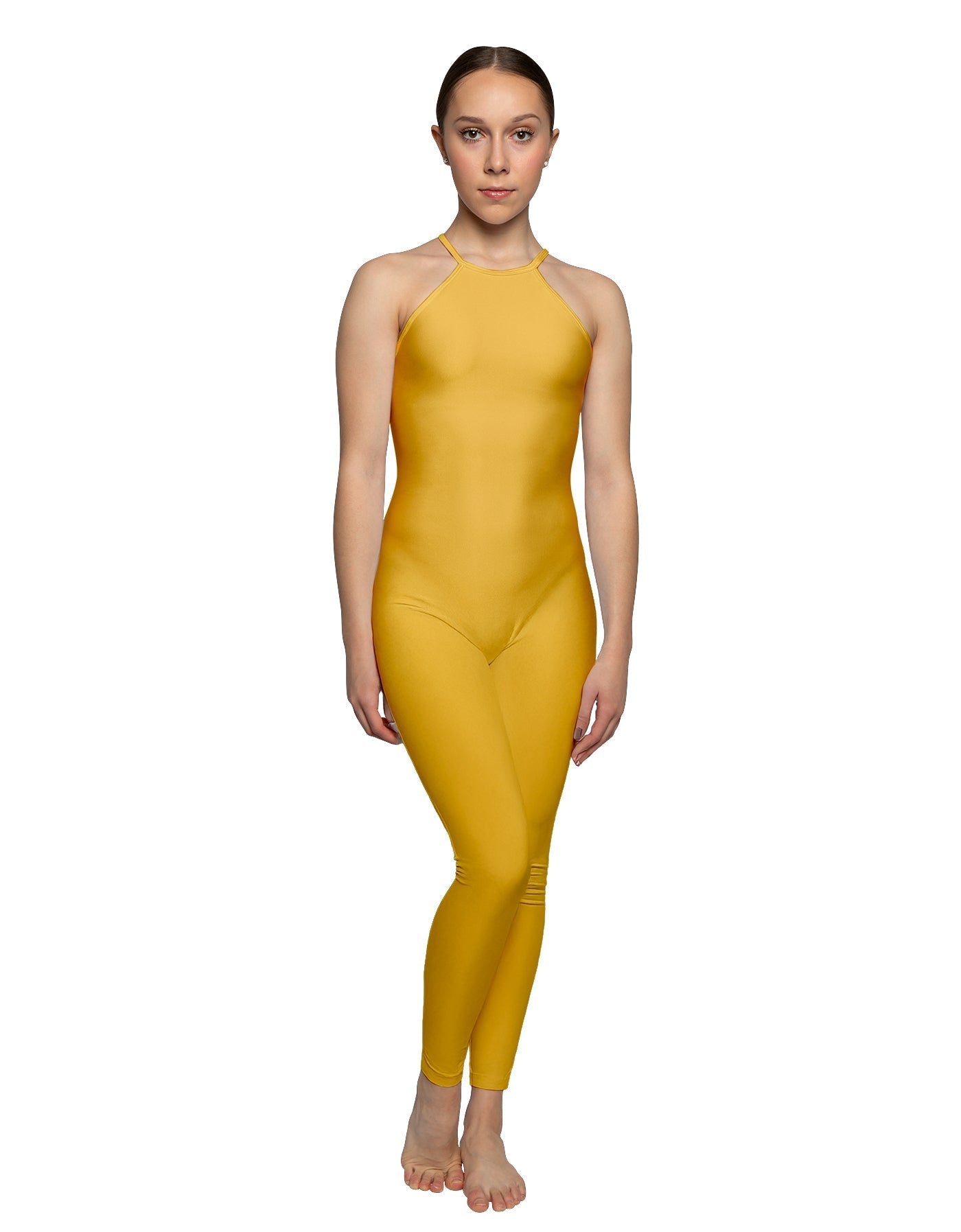 Solid Lycra Halter Covered Back Unitard