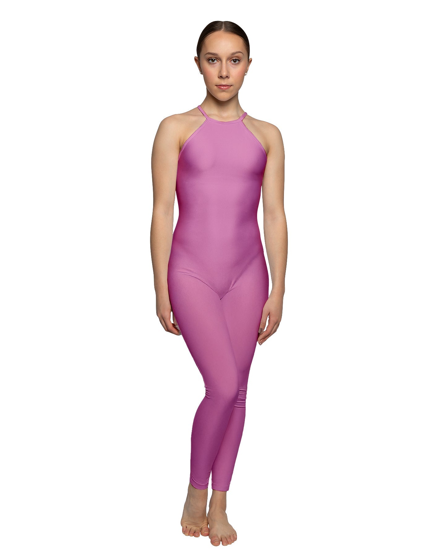 Solid Lycra Halter Covered Back Unitard