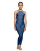 Solid Lycra Halter Covered Back Unitard