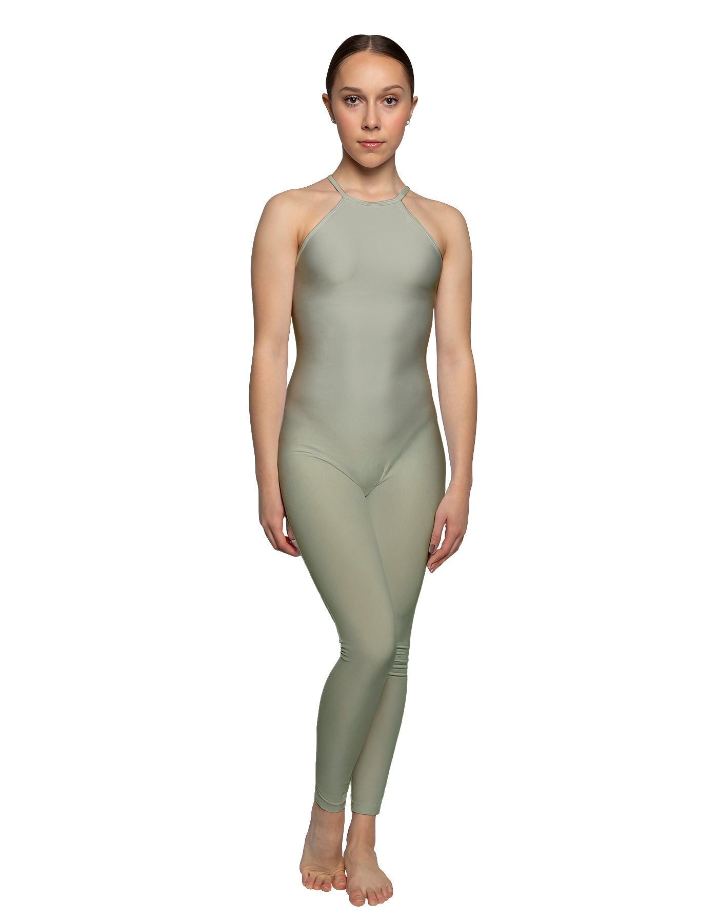 Solid Lycra Halter Covered Back Unitard