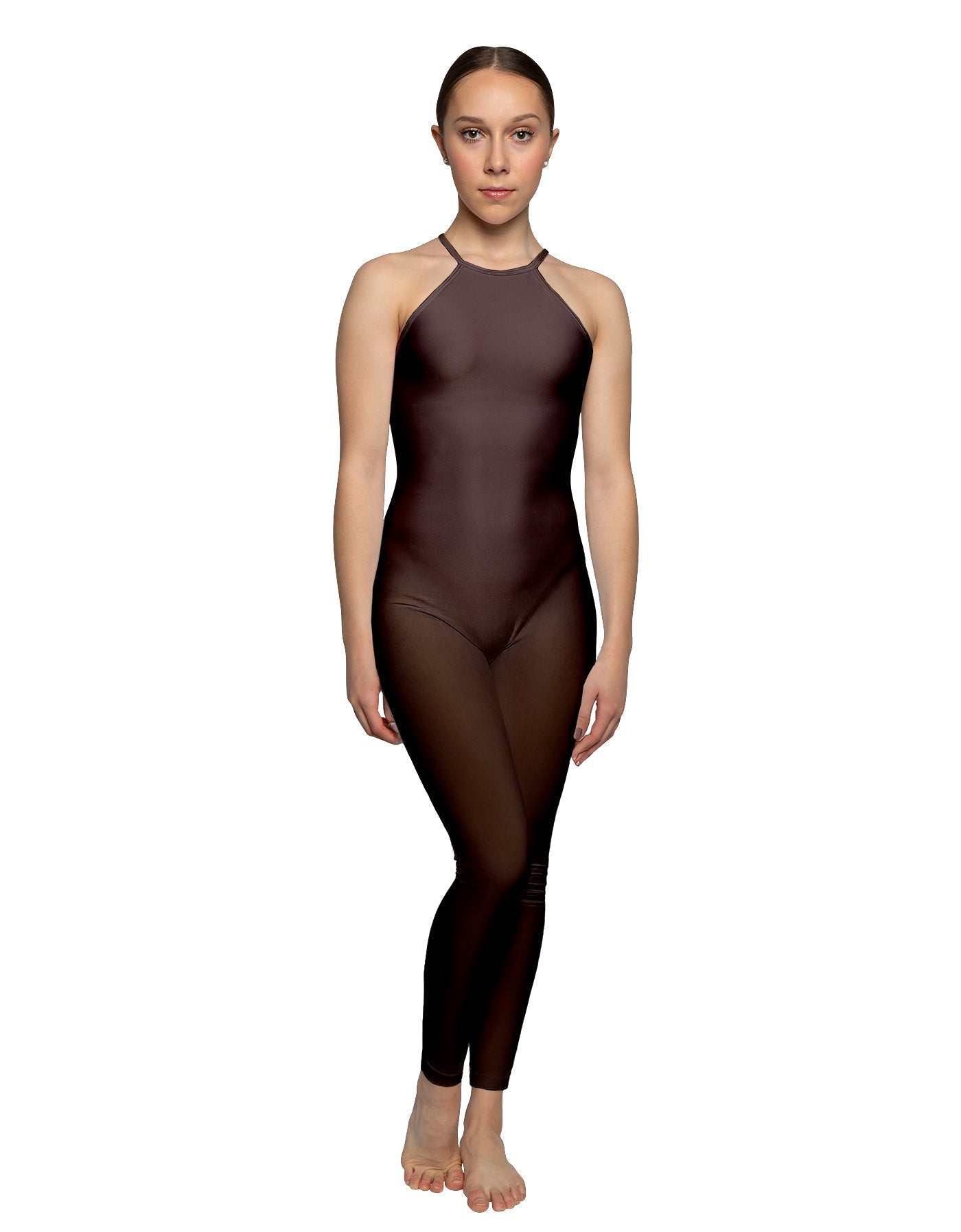 Solid Lycra Halter Covered Back Unitard