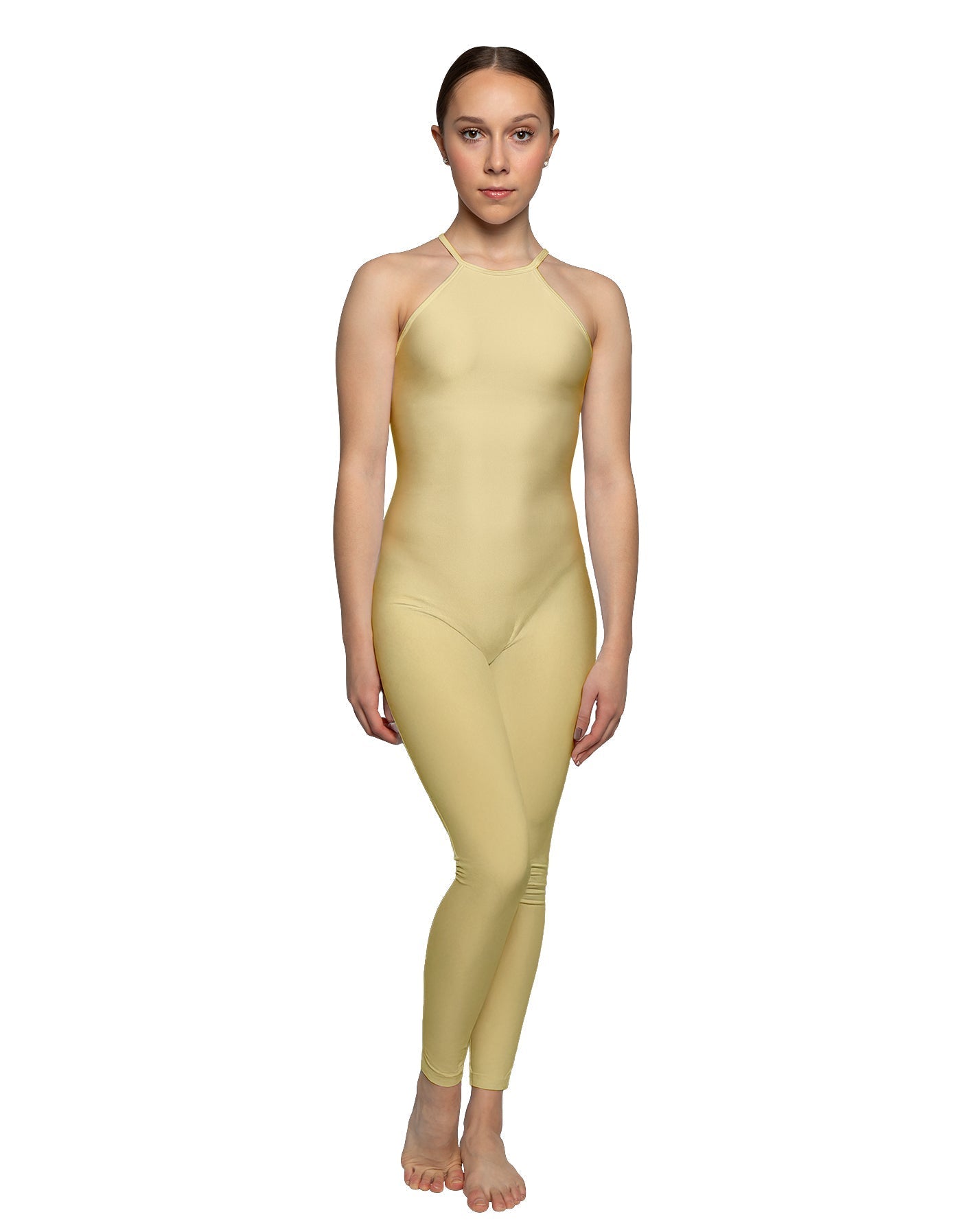 Solid Lycra Halter Covered Back Unitard