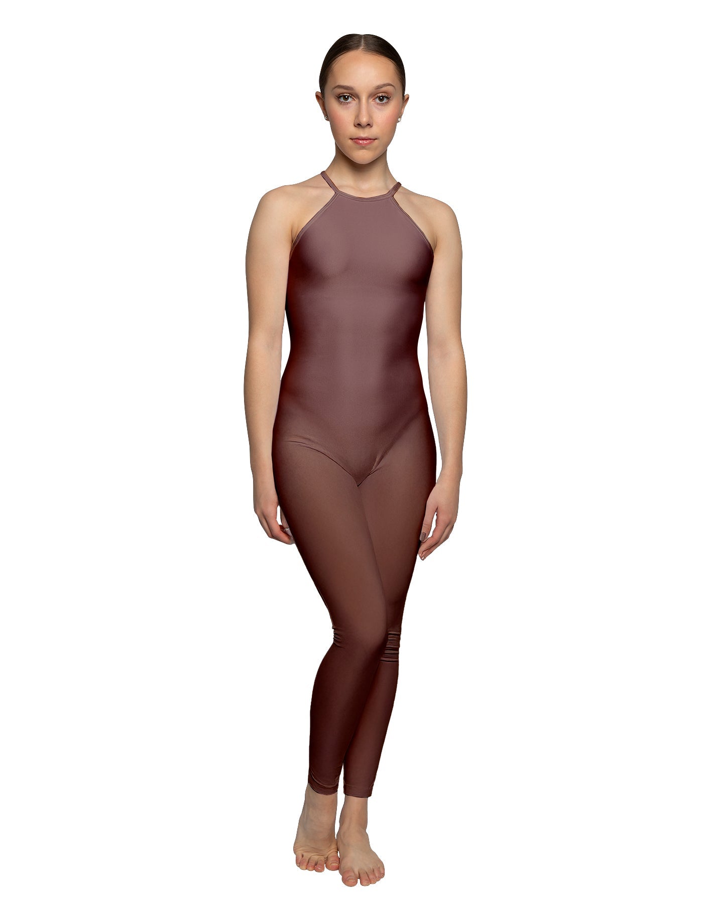 Solid Lycra Halter Covered Back Unitard