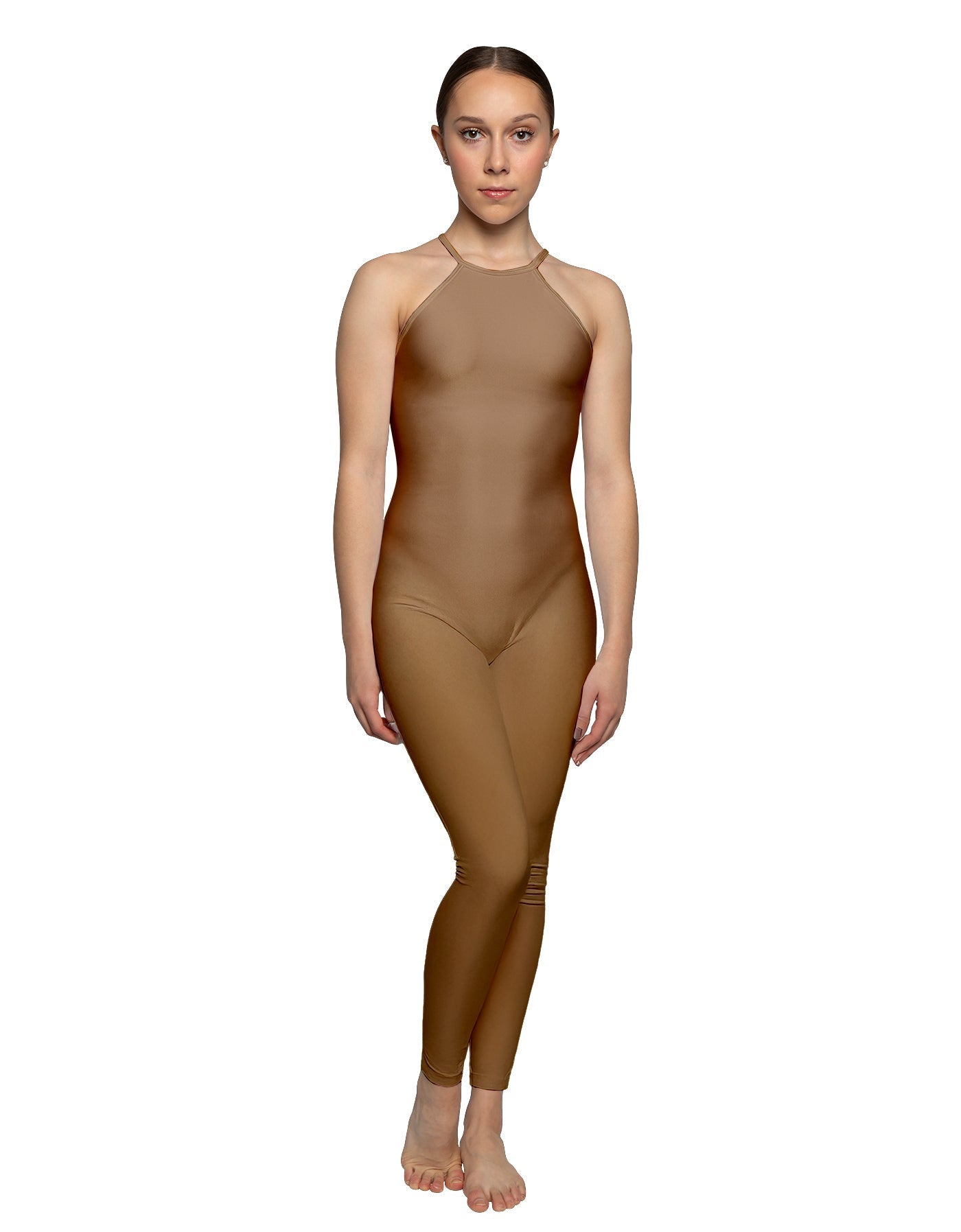 Solid Lycra Halter Covered Back Unitard