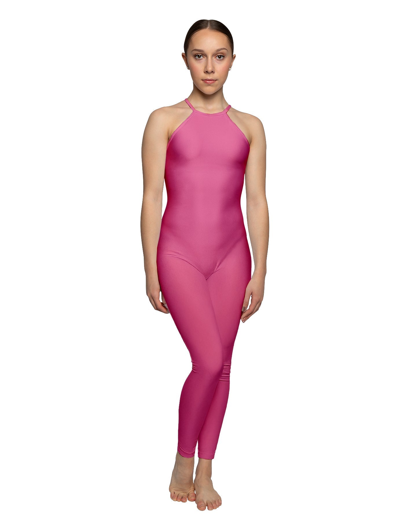 Solid Lycra Halter Covered Back Unitard