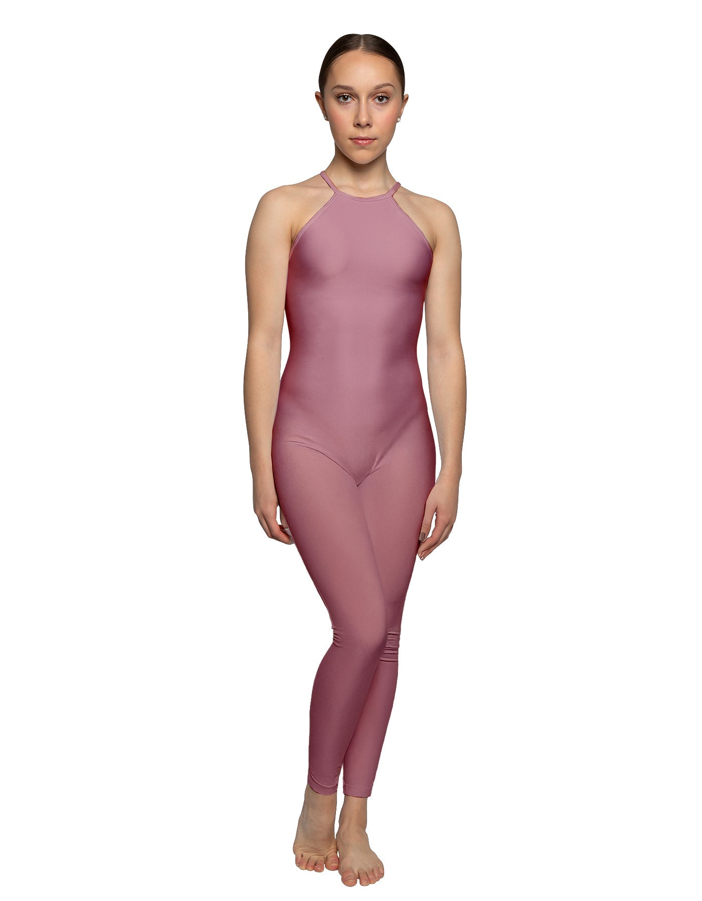 Solid Lycra Halter Covered Back Unitard