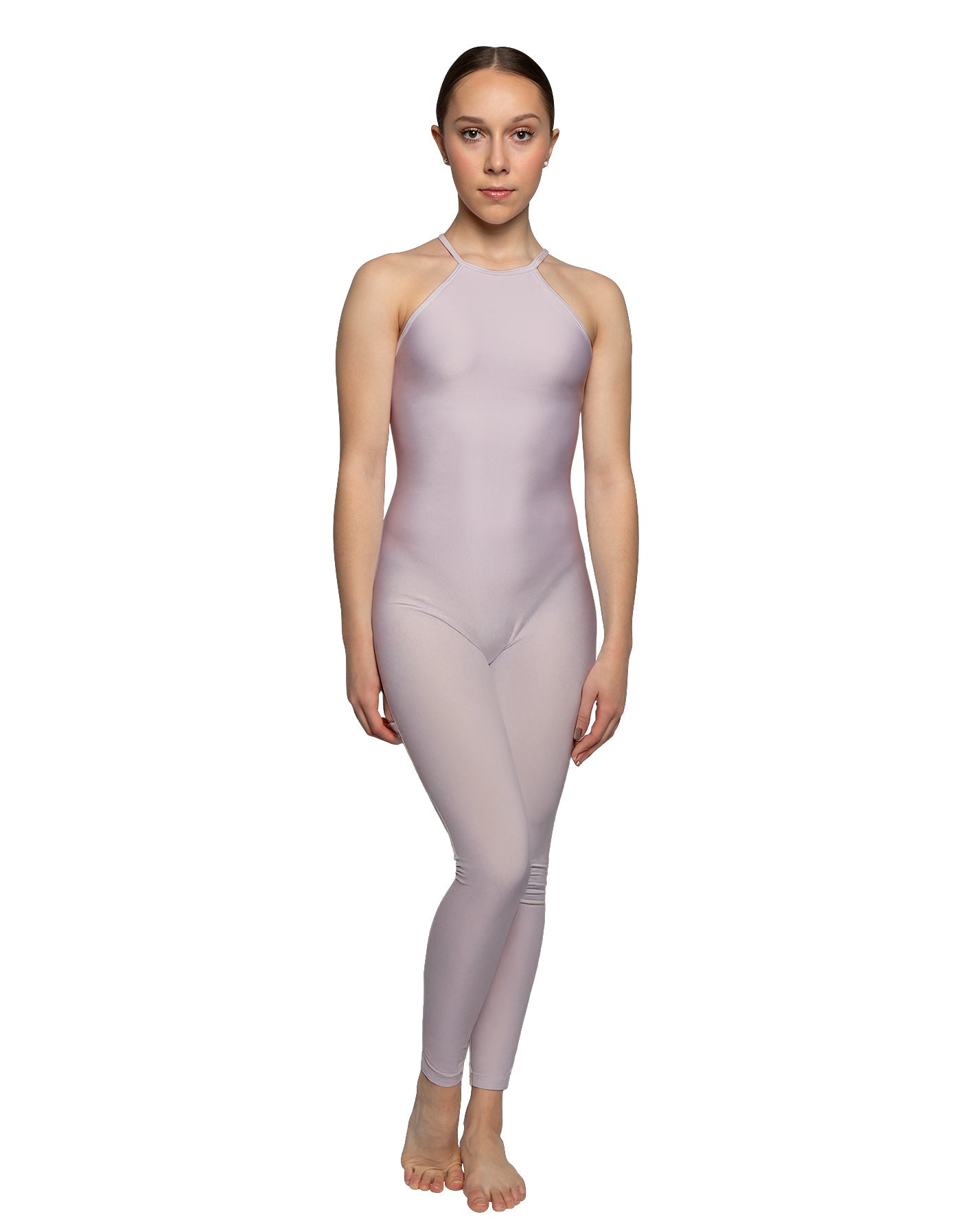 Solid Lycra Halter Covered Back Unitard