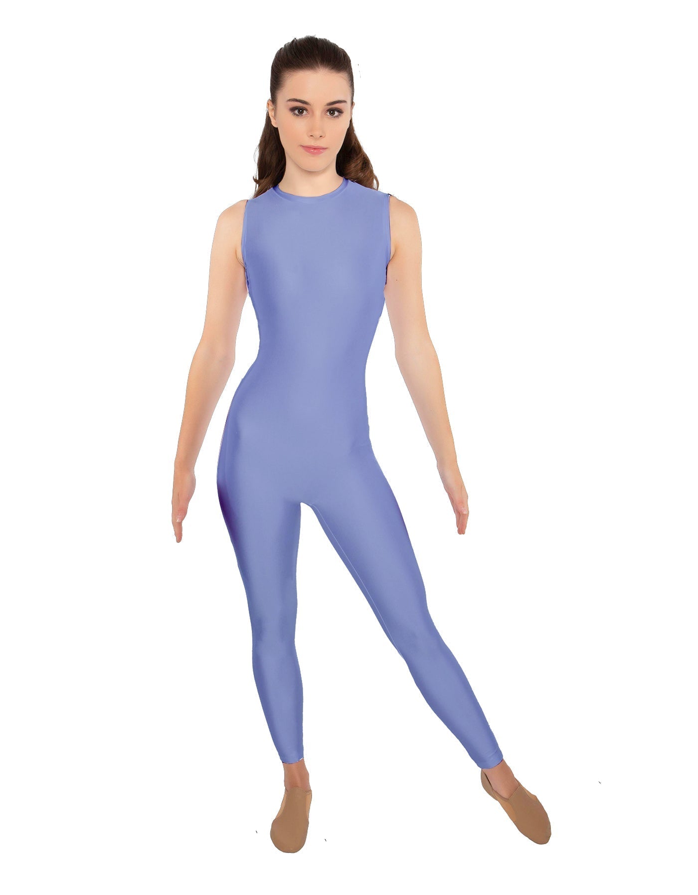 Solid Lycra Sleeveless Open Back Unitard