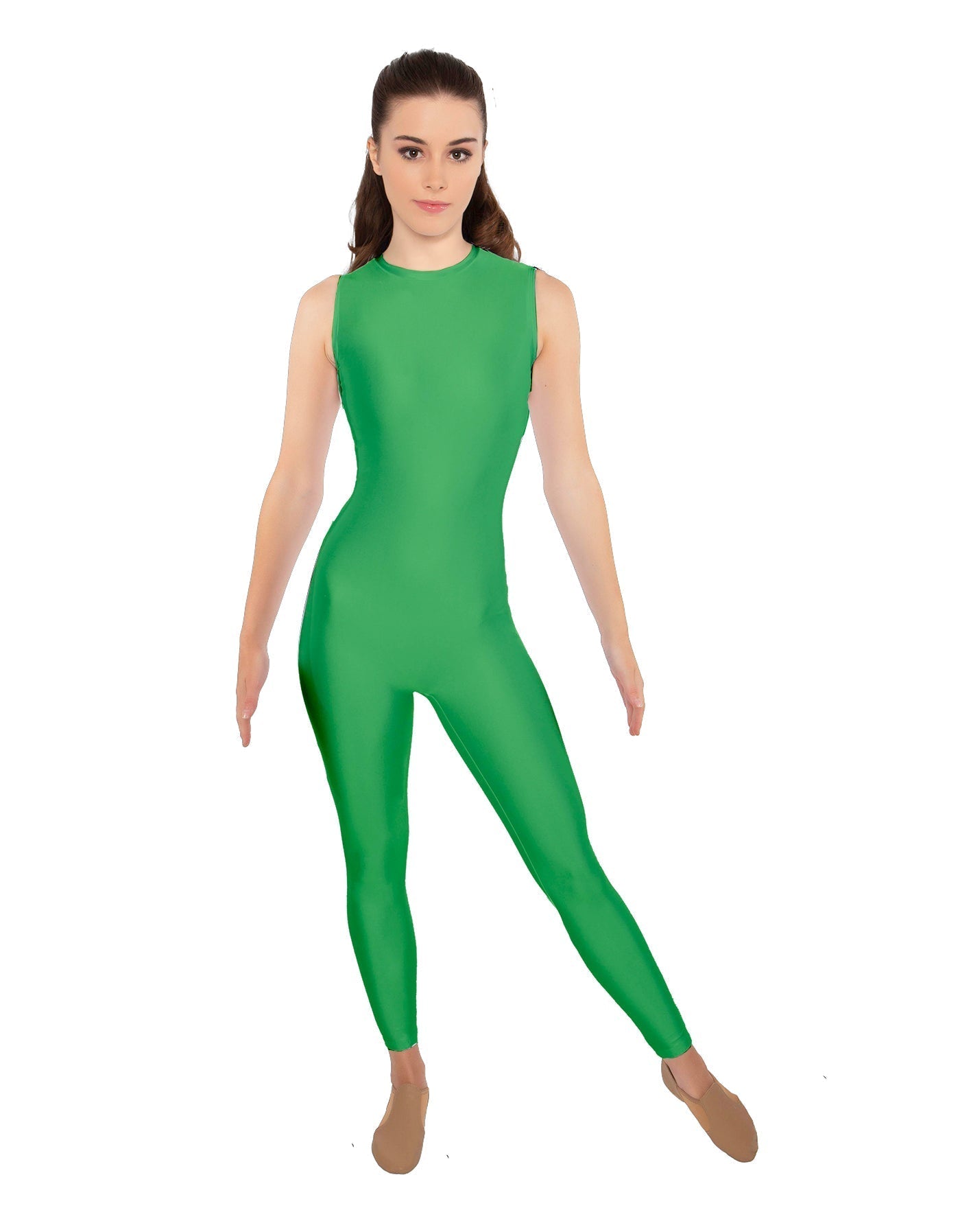 Solid Lycra Sleeveless Open Back Unitard
