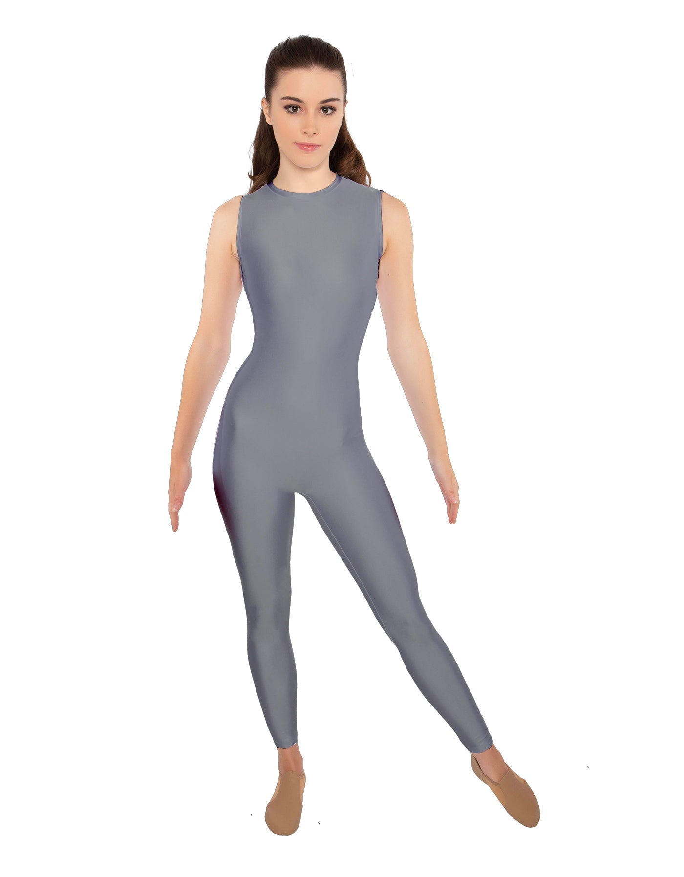 Solid Lycra Sleeveless Open Back Unitard