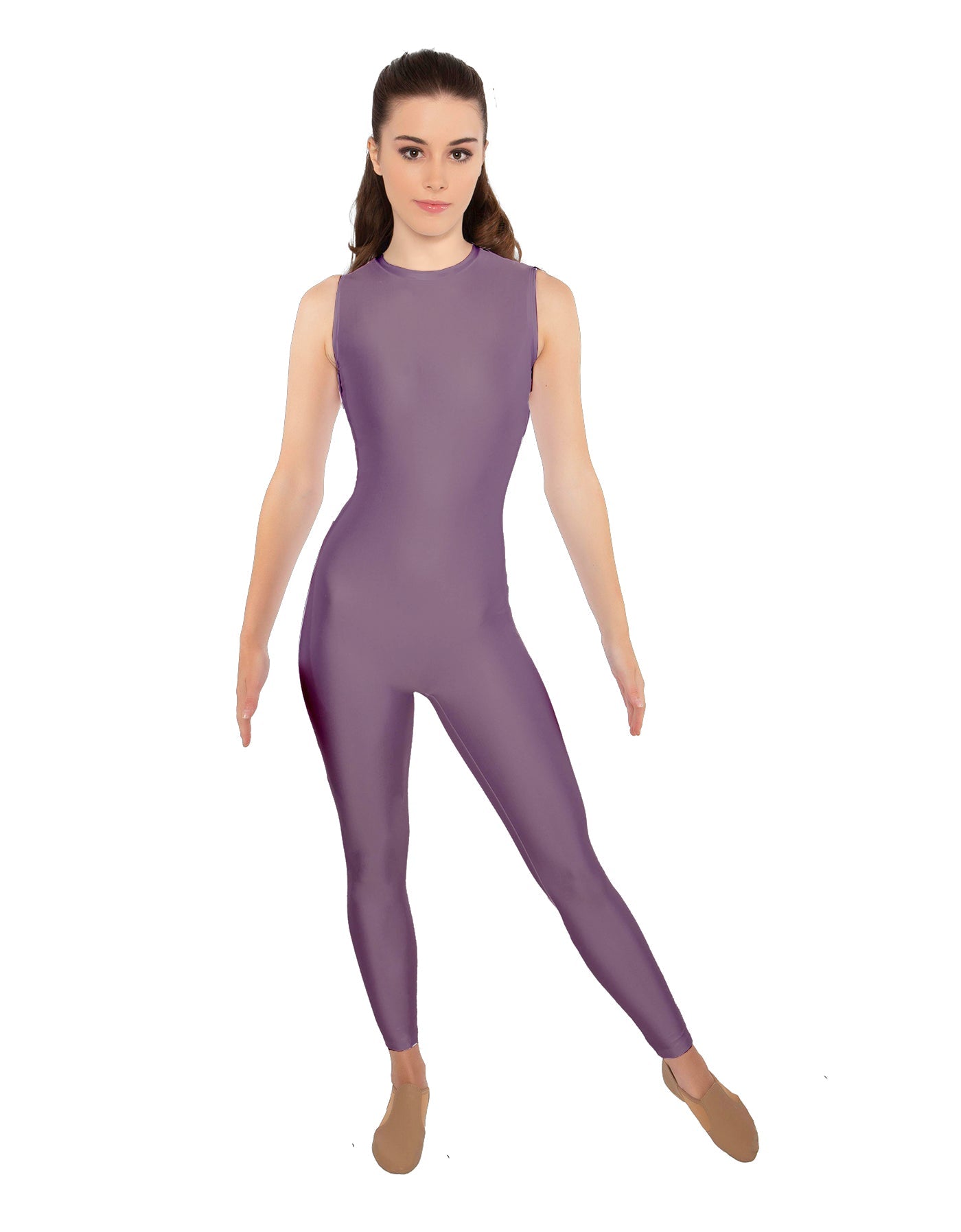 Solid Lycra Sleeveless Open Back Unitard