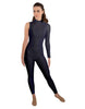 Solid Lycra One Sleeve TNeck Zipper Back Unitard