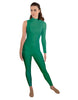 Solid Lycra One Sleeve TNeck Zipper Back Unitard