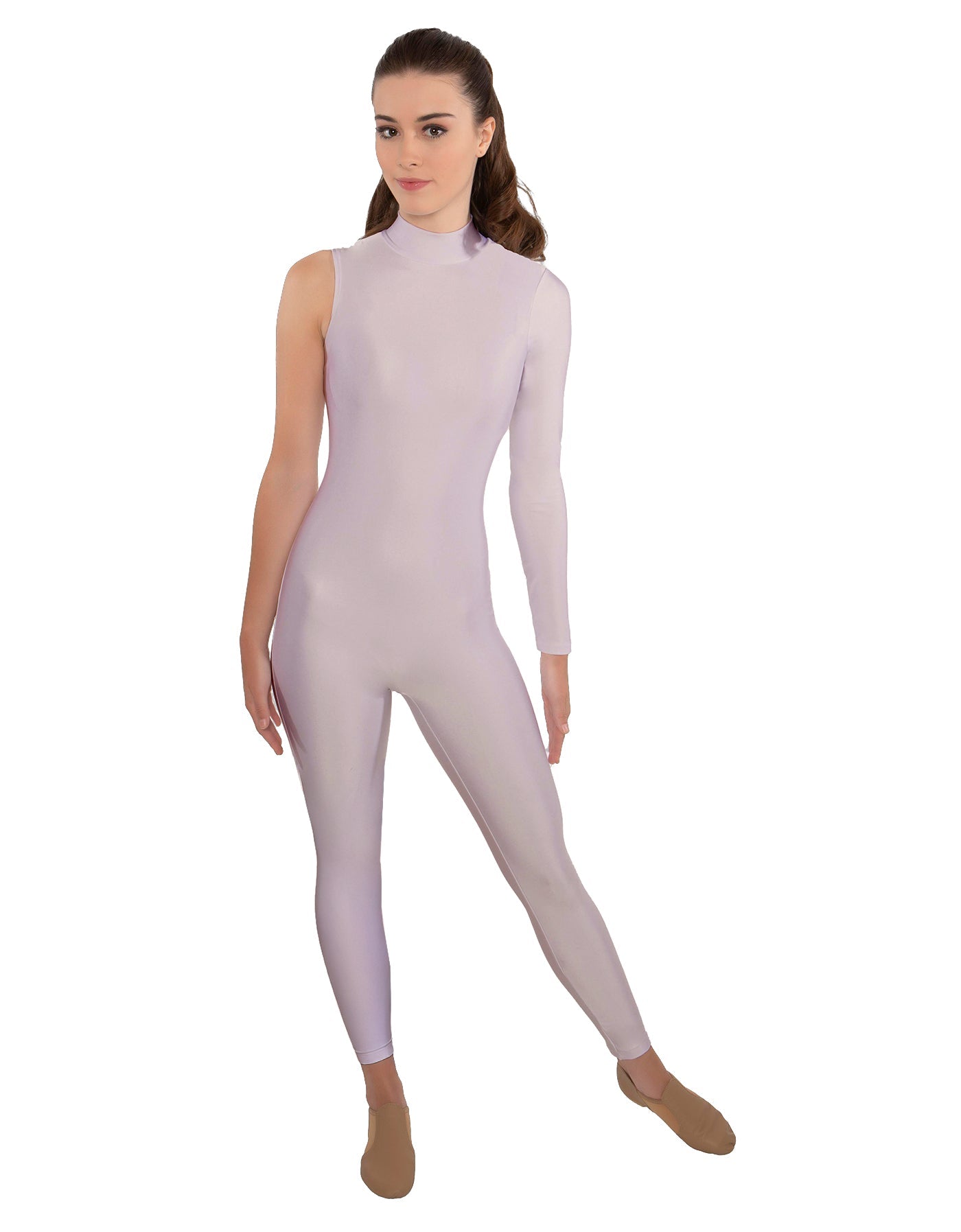 Solid Lycra One Sleeve TNeck Zipper Back Unitard