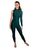 Solid Lycra One Sleeve TNeck Zipper Back Unitard