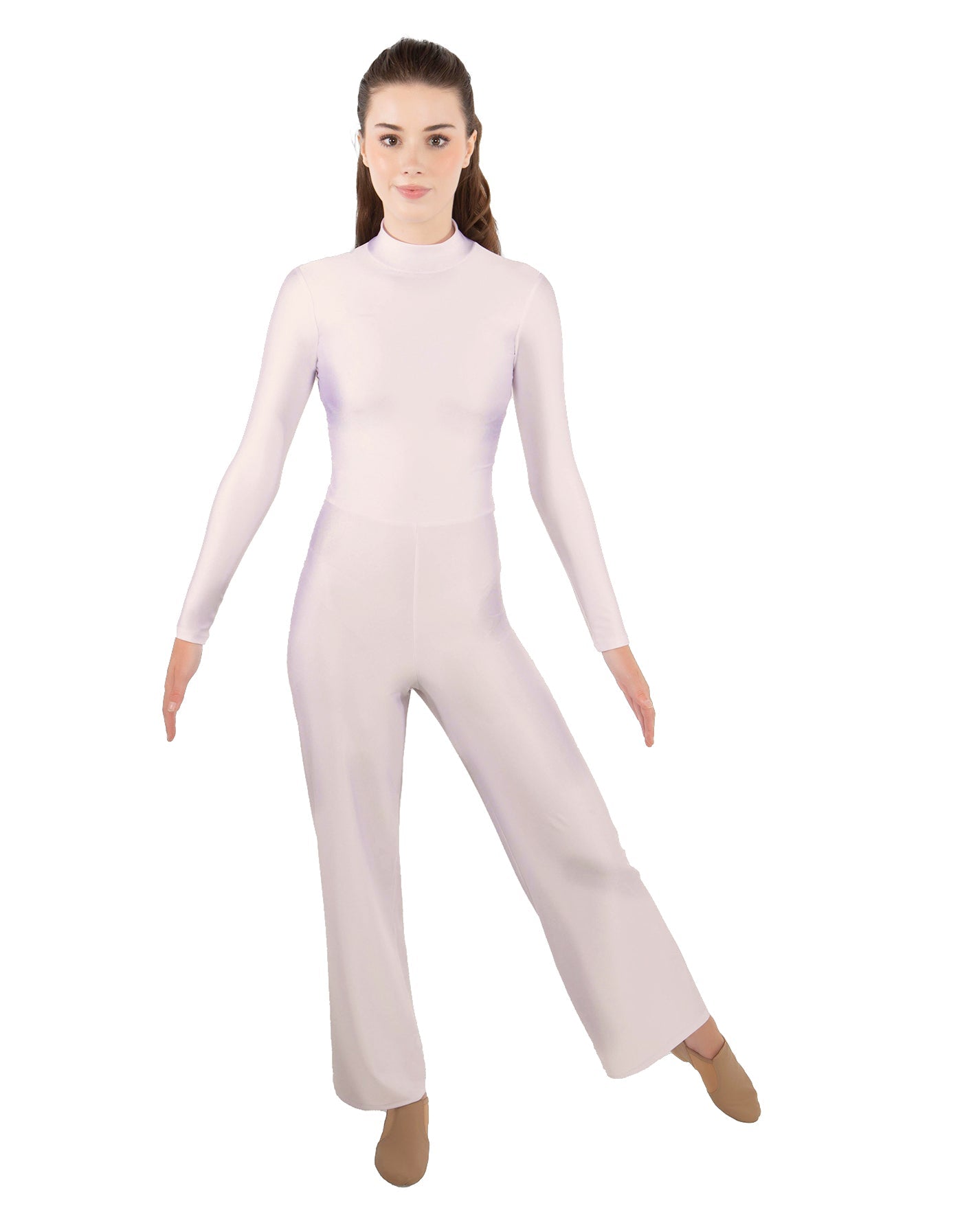 Solid Lycra LS TNeck Zipper Back Unitard with Straight Leg - Ladies Fit