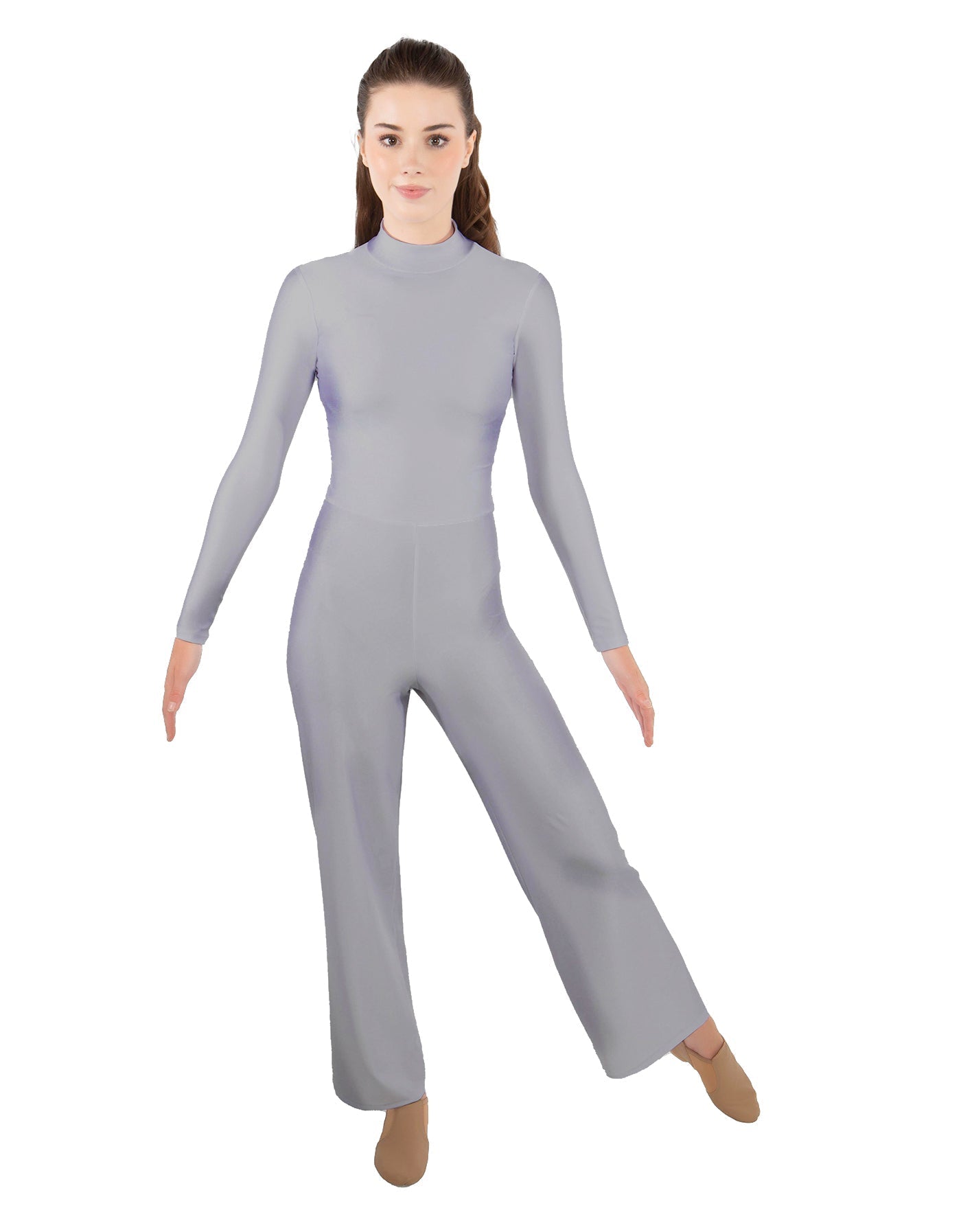 Solid Lycra LS TNeck Zipper Back Unitard with Straight Leg - Ladies Fit