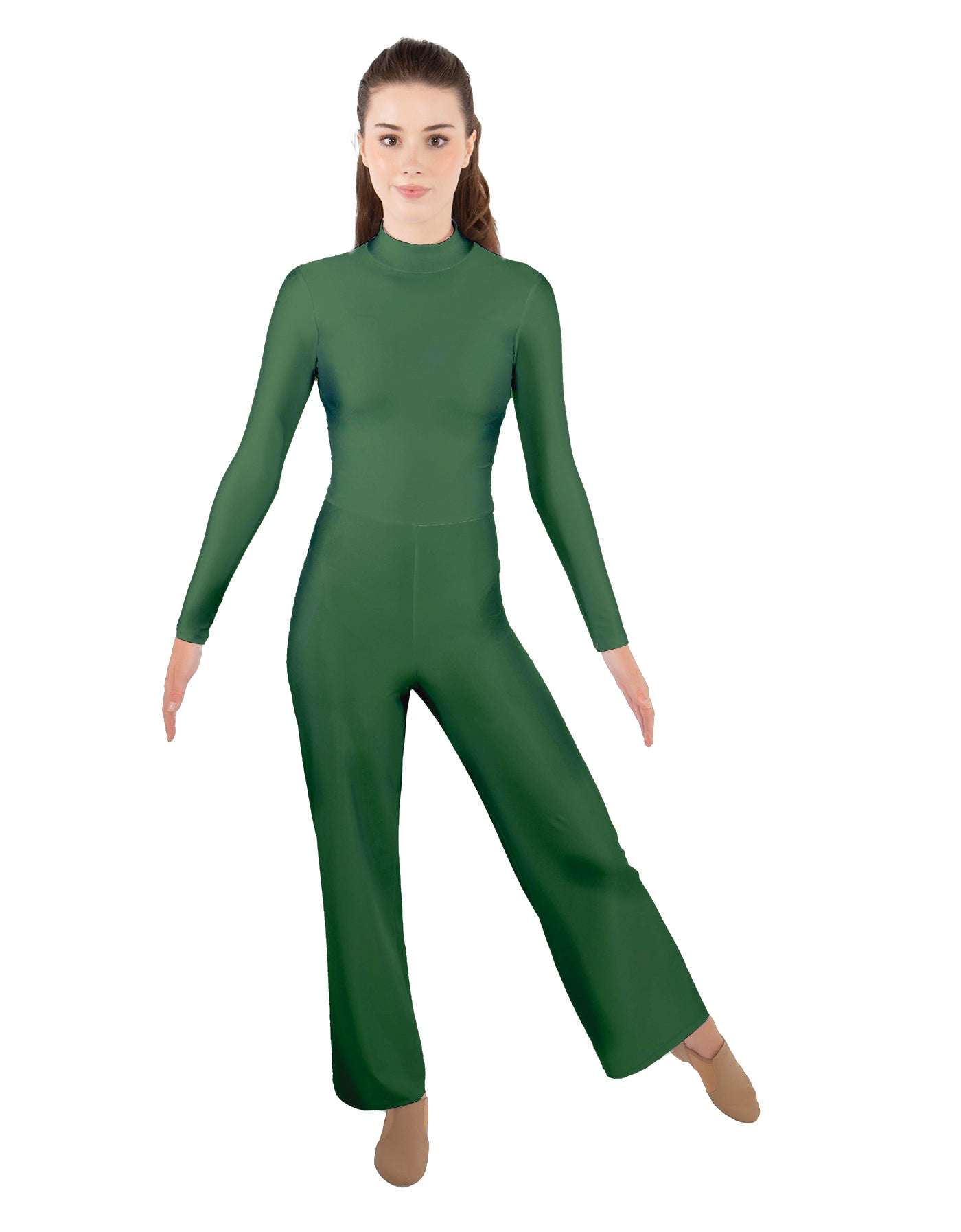 Solid Lycra LS TNeck Zipper Back Unitard with Straight Leg - Ladies Fit