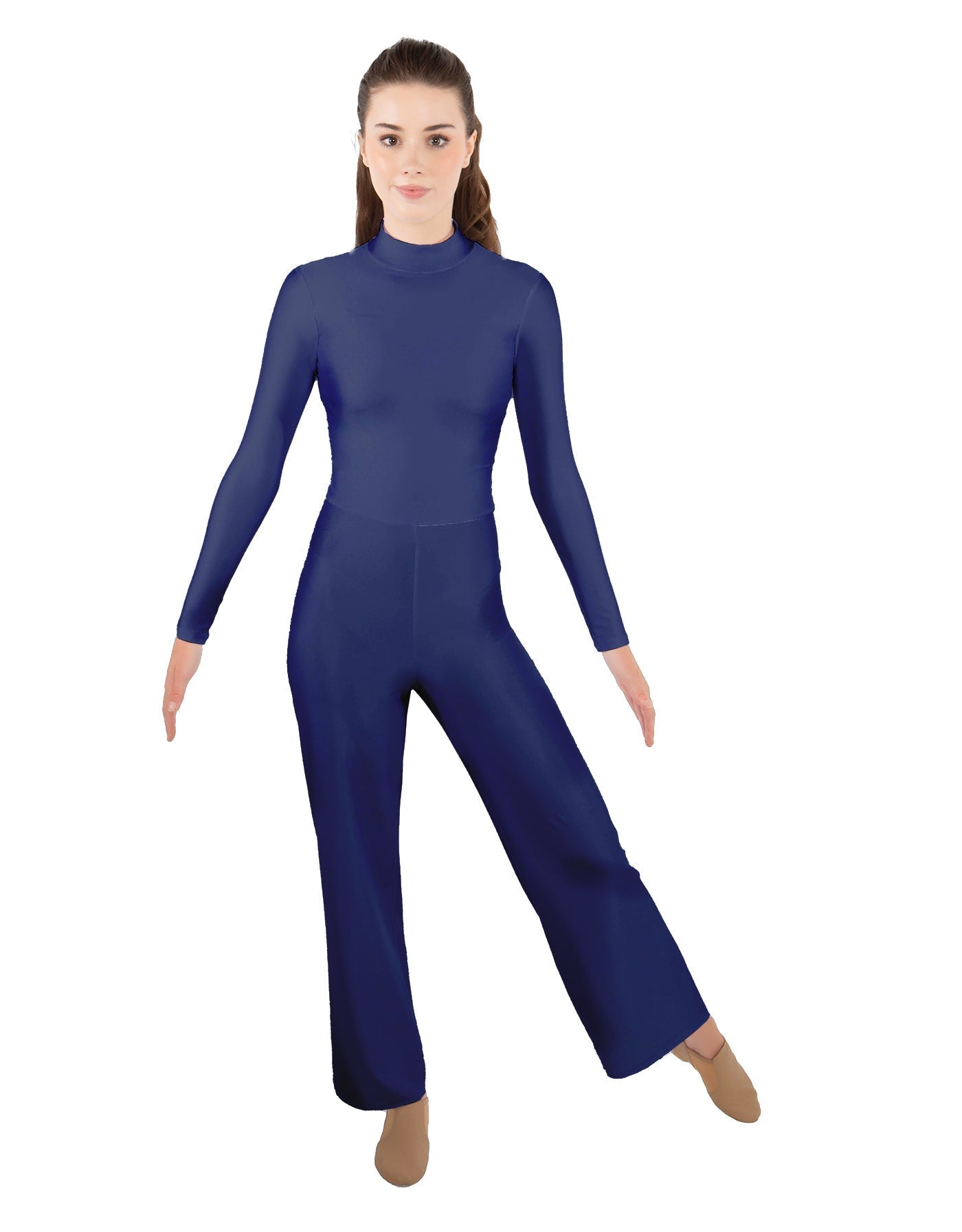 Solid Lycra LS TNeck Zipper Back Unitard with Straight Leg - Ladies Fit