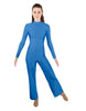 Solid Lycra LS TNeck Zipper Back Unitard with Straight Leg - Ladies Fit