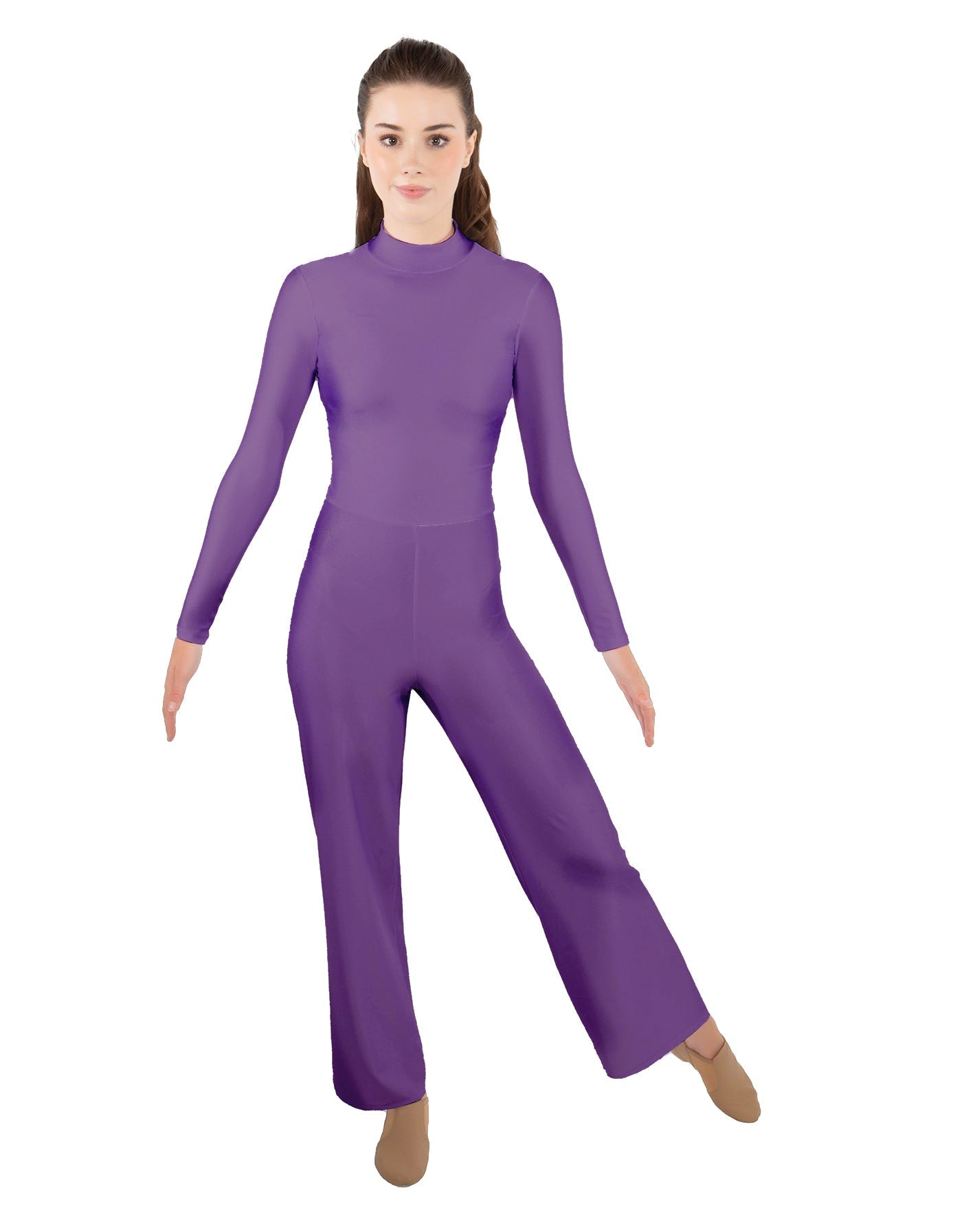 Solid Lycra LS TNeck Zipper Back Unitard with Straight Leg - Ladies Fit