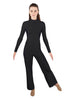 Solid Lycra LS TNeck Zipper Back Unitard with Straight Leg - Ladies Fit