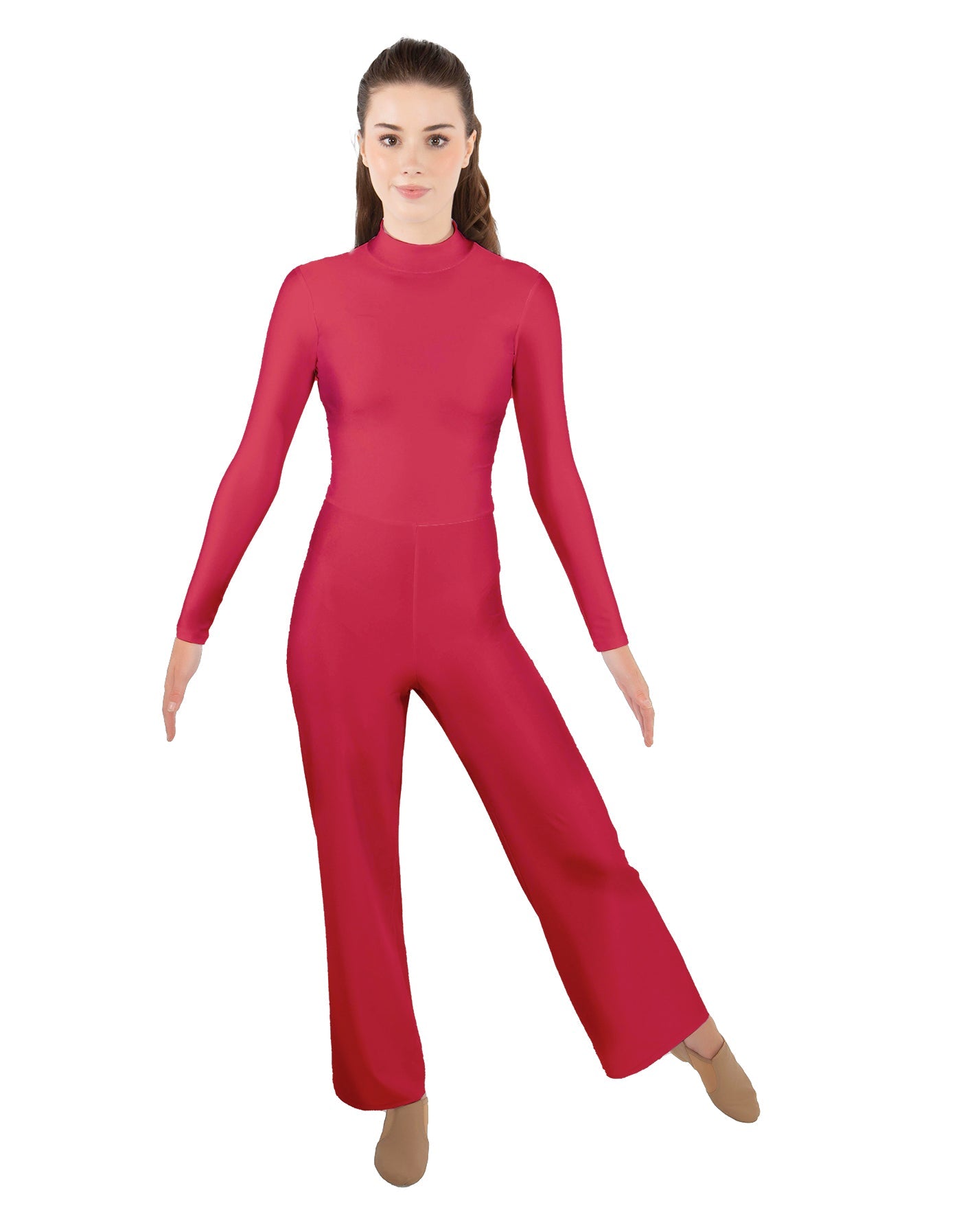 Solid Lycra LS TNeck Zipper Back Unitard with Straight Leg - Ladies Fit