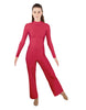 Solid Lycra LS TNeck Zipper Back Unitard with Straight Leg - Ladies Fit