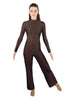 Solid Lycra LS TNeck Zipper Back Unitard with Straight Leg - Ladies Fit