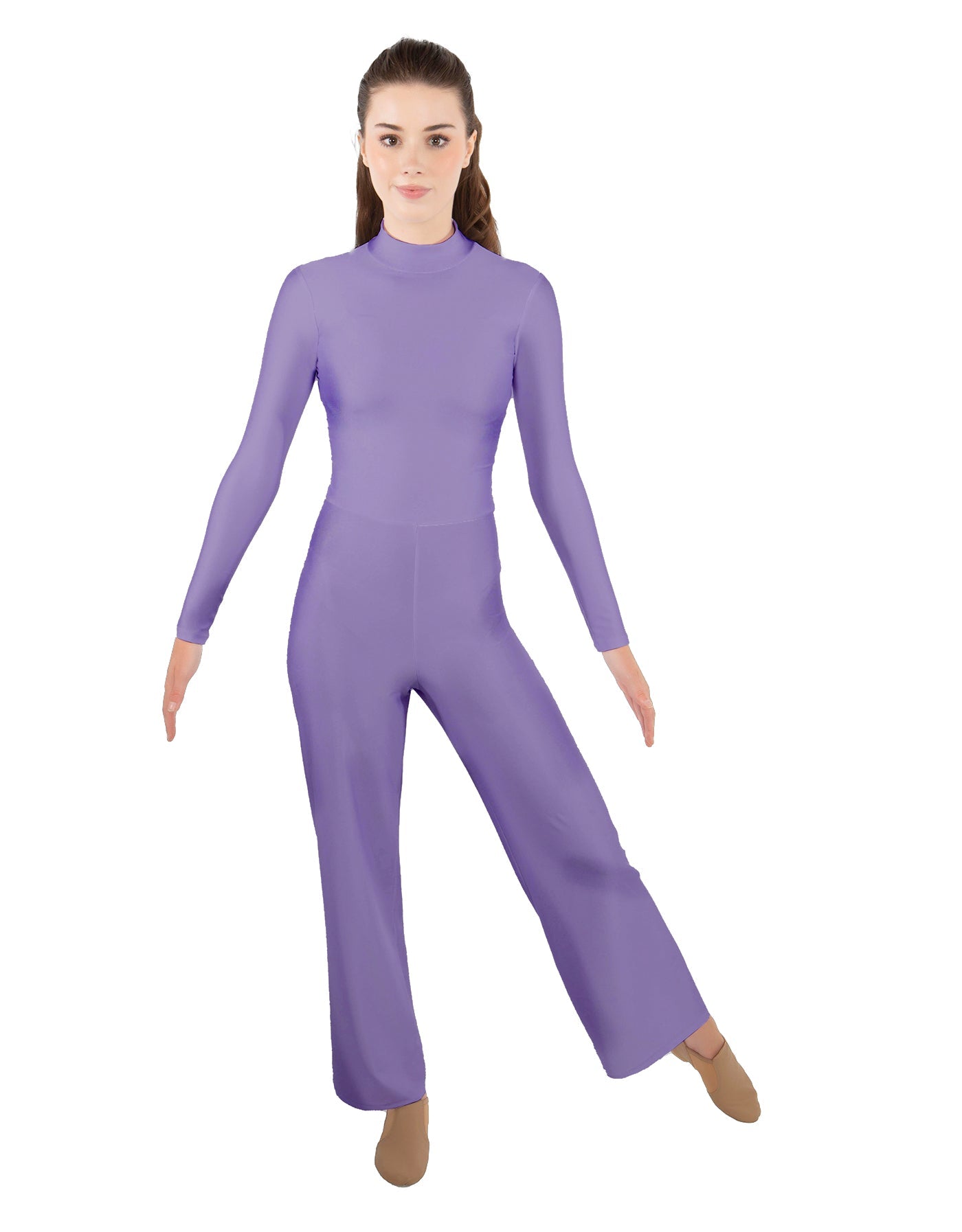 Solid Lycra LS TNeck Zipper Back Unitard with Straight Leg - Ladies Fit