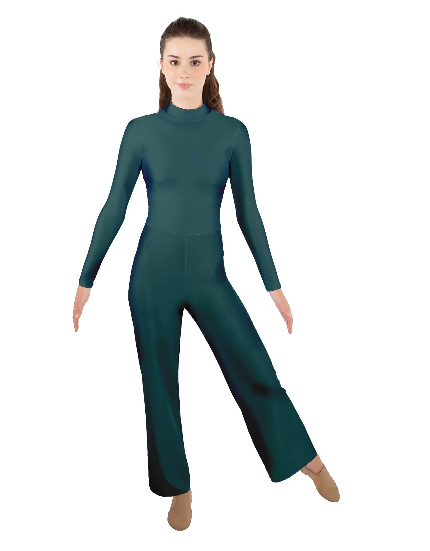 Solid Lycra LS TNeck Zipper Back Unitard with Straight Leg - Ladies Fit
