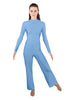Solid Lycra LS TNeck Zipper Back Unitard with Straight Leg - Ladies Fit