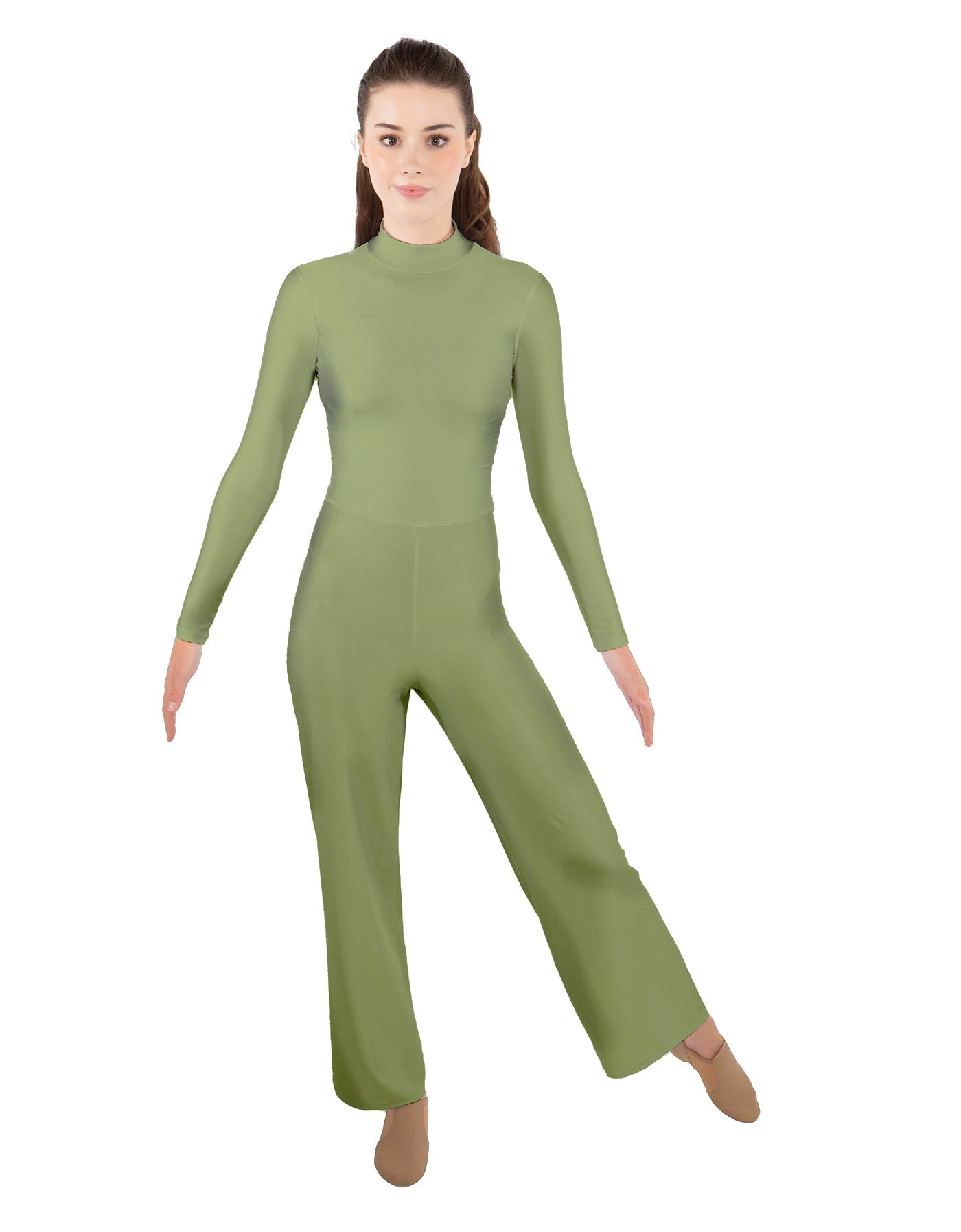 Solid Lycra LS TNeck Zipper Back Unitard with Straight Leg - Ladies Fit