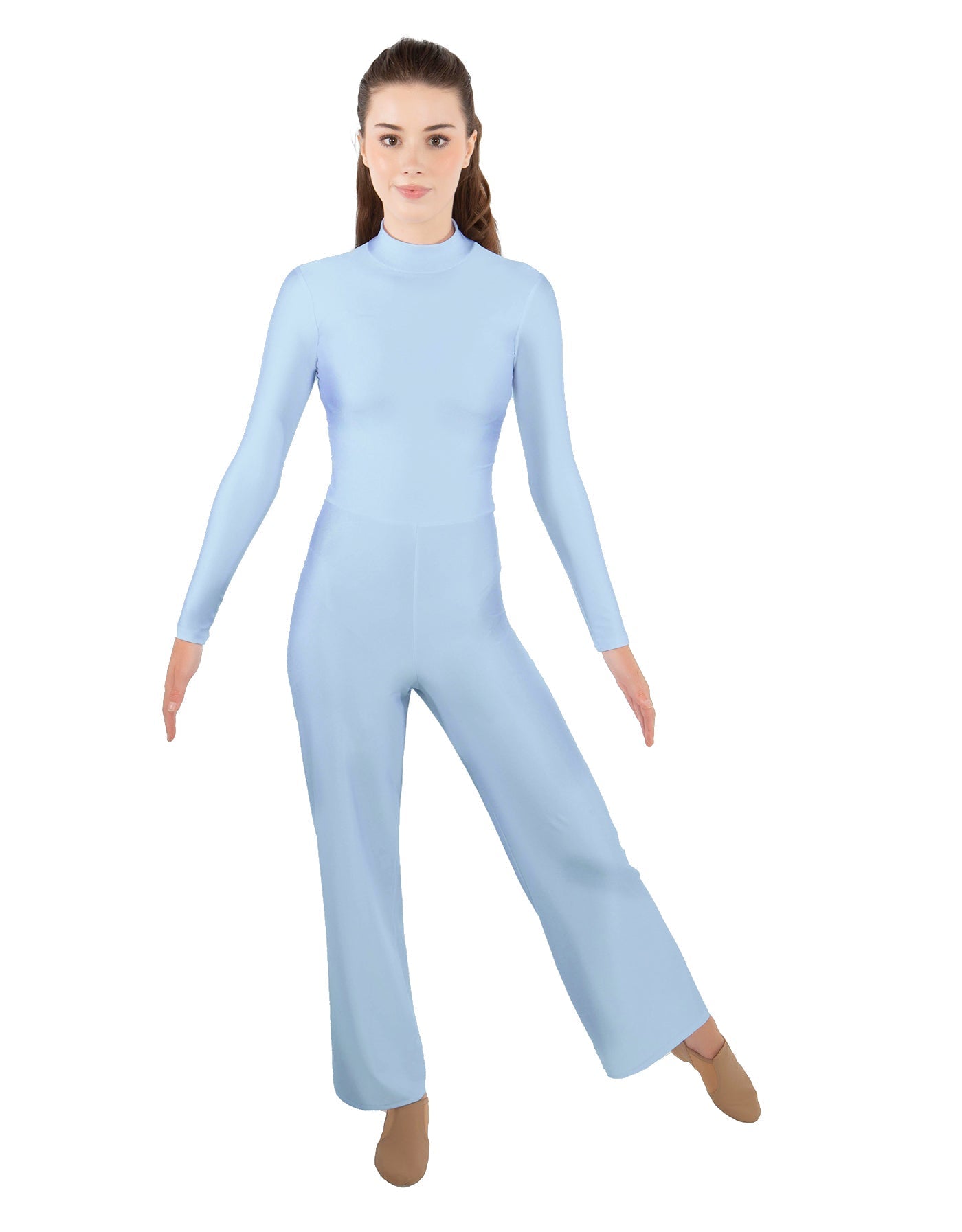 Solid Lycra LS TNeck Zipper Back Unitard with Straight Leg - Ladies Fit