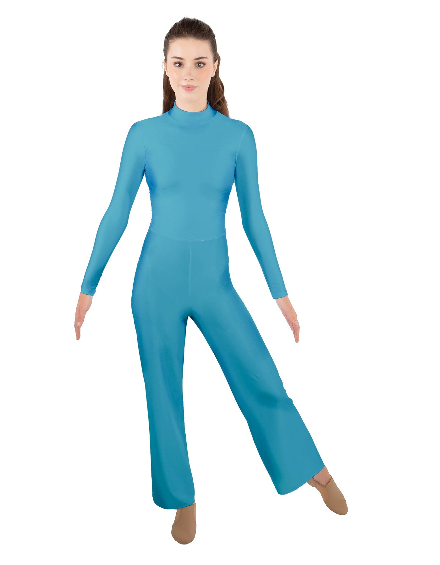 Solid Lycra LS TNeck Zipper Back Unitard with Straight Leg - Ladies Fit