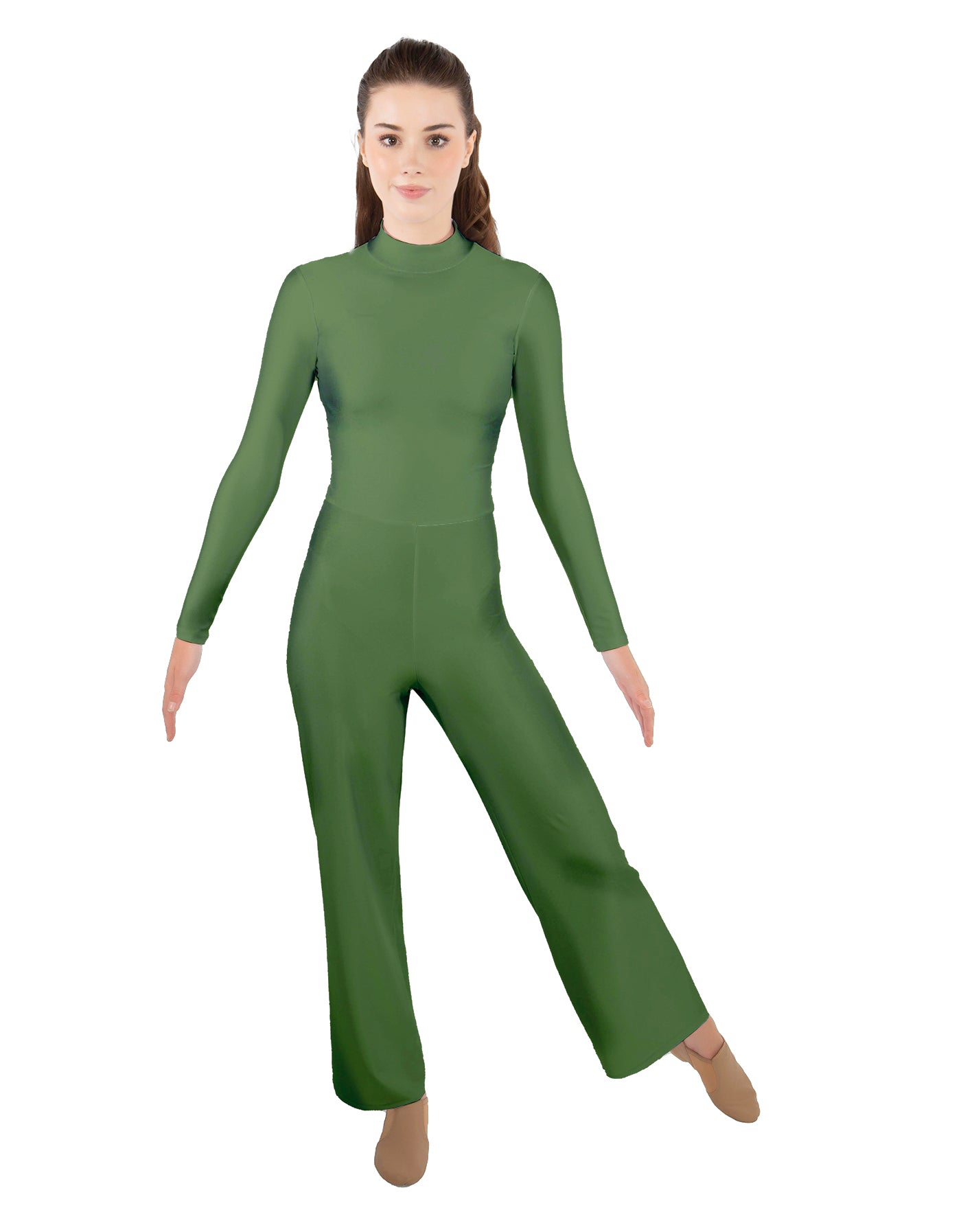 Solid Lycra LS TNeck Zipper Back Unitard with Straight Leg - Ladies Fit