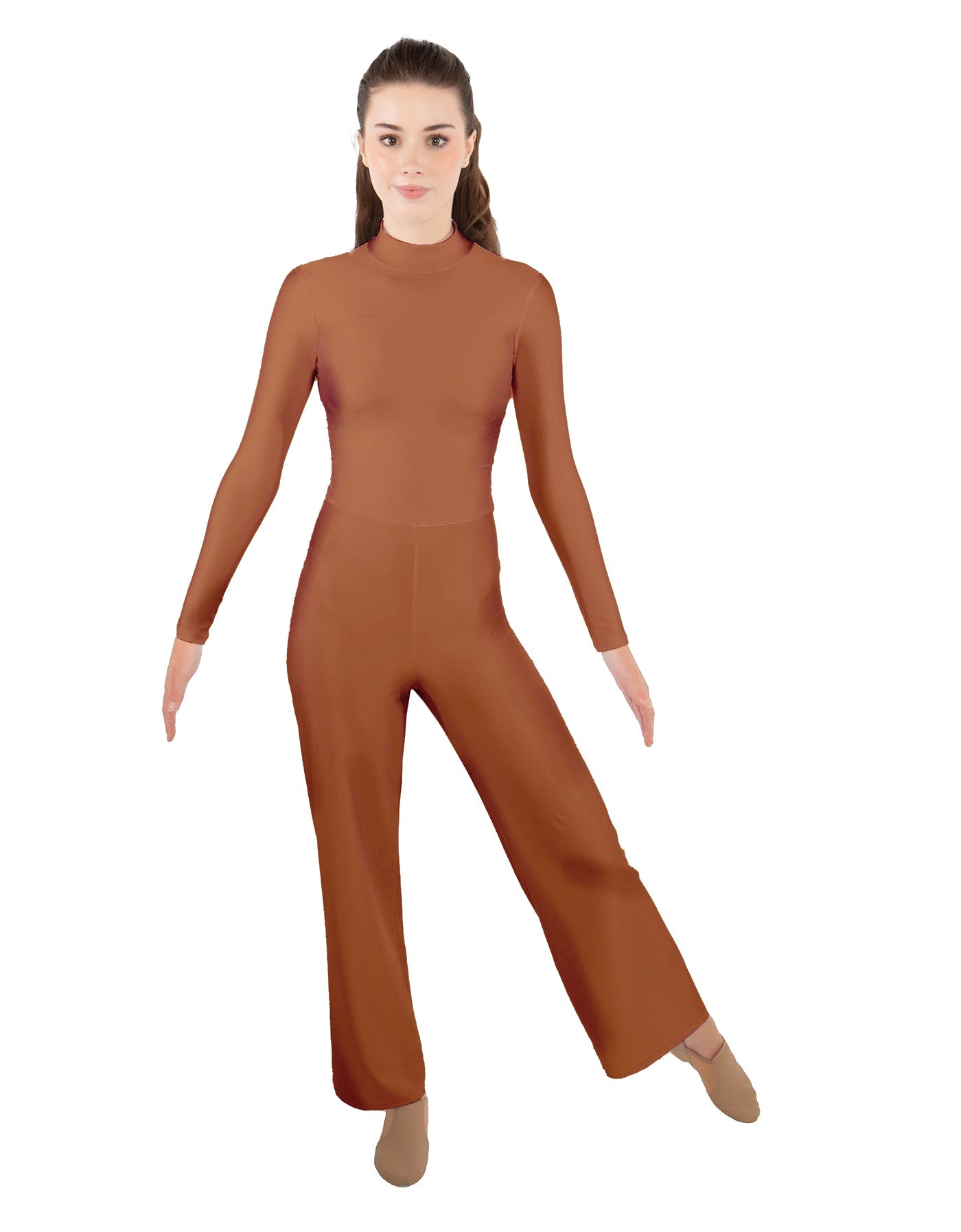 Solid Lycra LS TNeck Zipper Back Unitard with Straight Leg - Ladies Fit