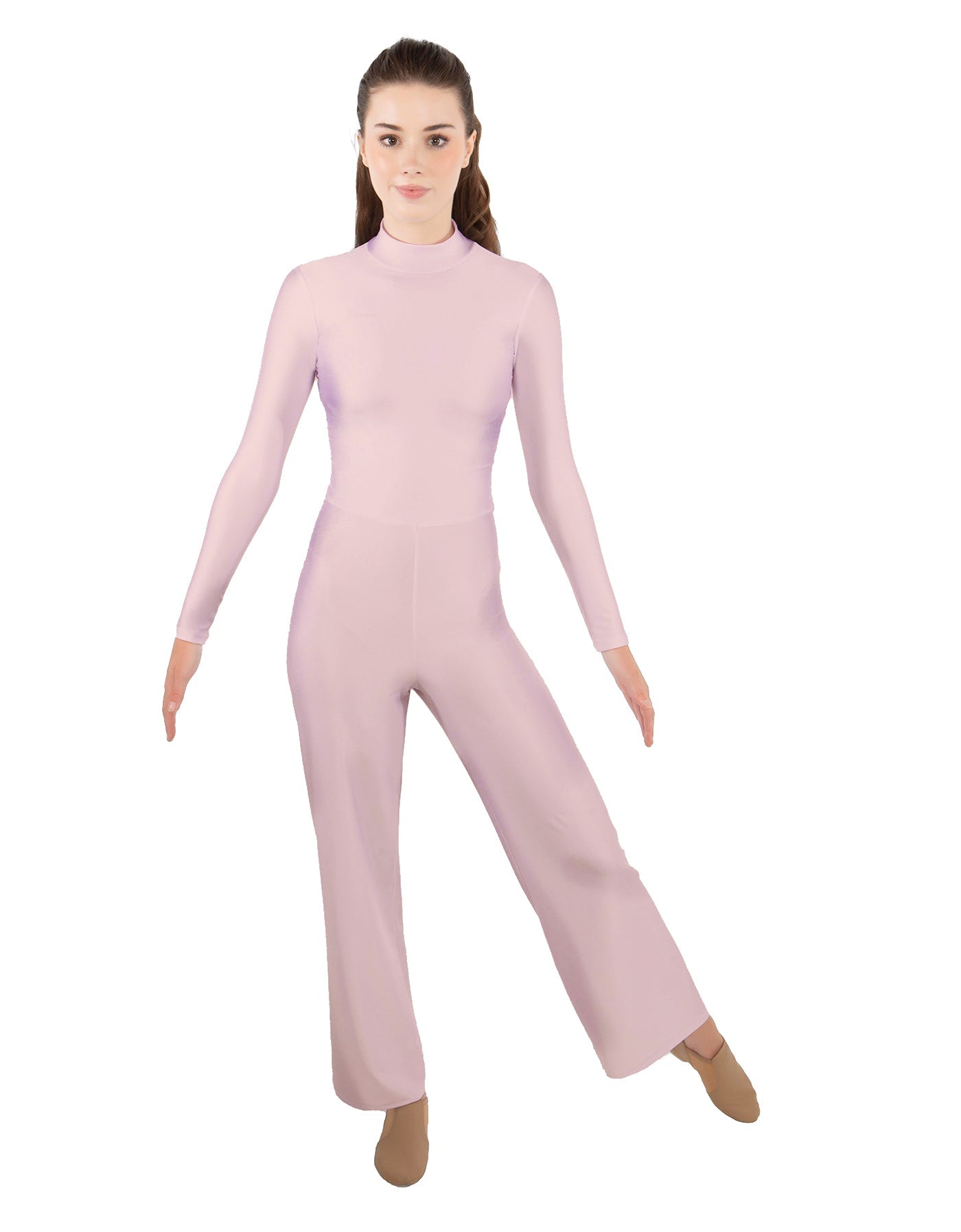 Solid Lycra LS TNeck Zipper Back Unitard with Straight Leg - Ladies Fit