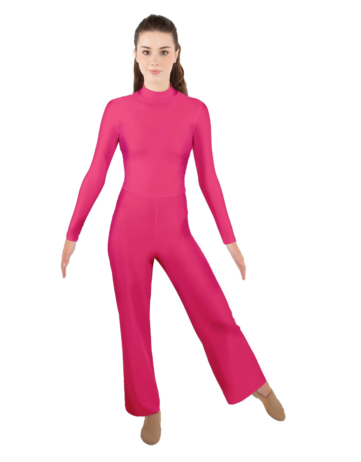 Solid Lycra LS TNeck Zipper Back Unitard with Straight Leg - Ladies Fit