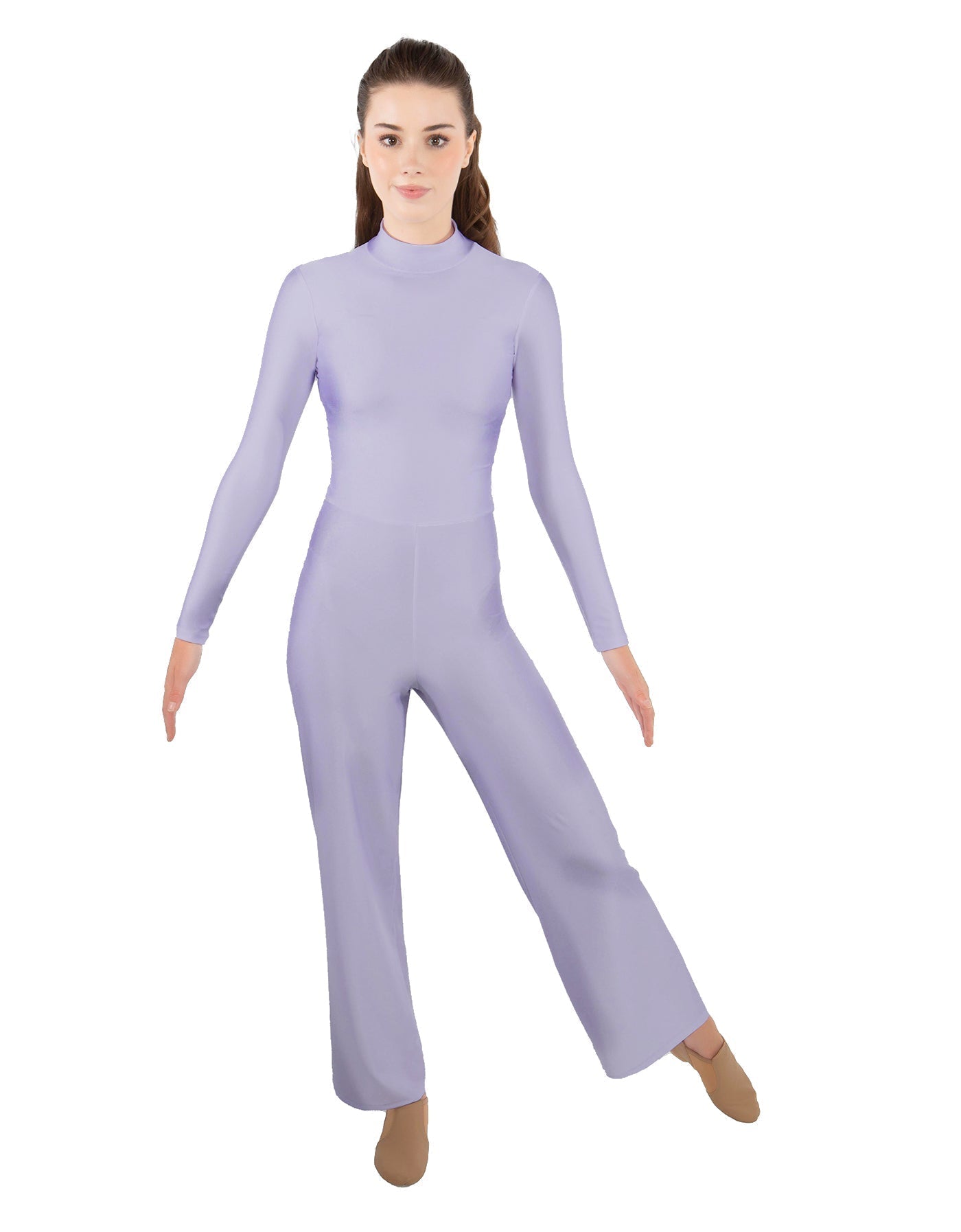 Solid Lycra LS TNeck Zipper Back Unitard with Straight Leg - Ladies Fit