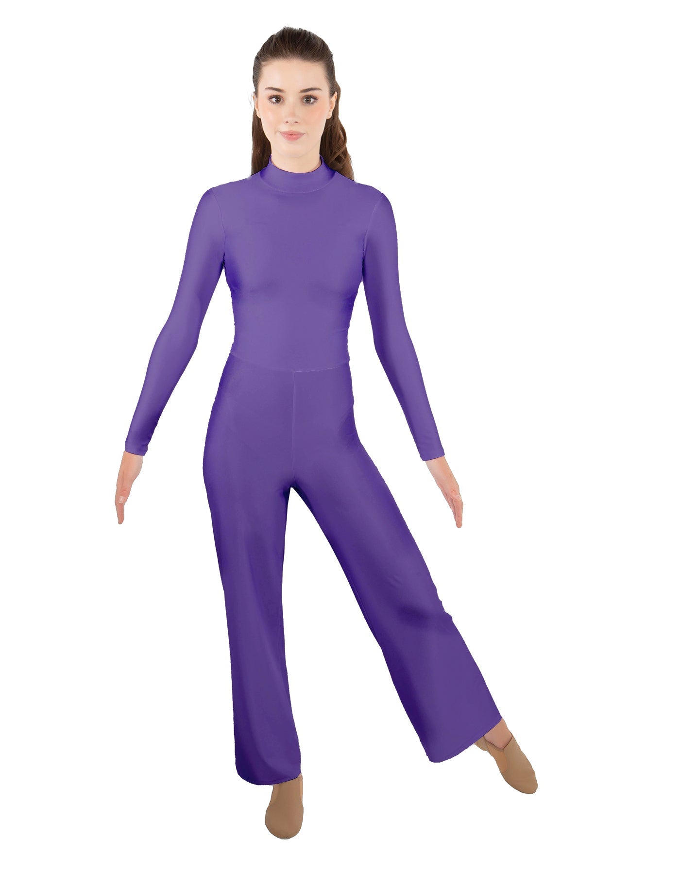 Solid Lycra LS TNeck Zipper Back Unitard with Straight Leg - Ladies Fit