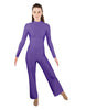 Solid Lycra LS TNeck Zipper Back Unitard with Straight Leg - Ladies Fit