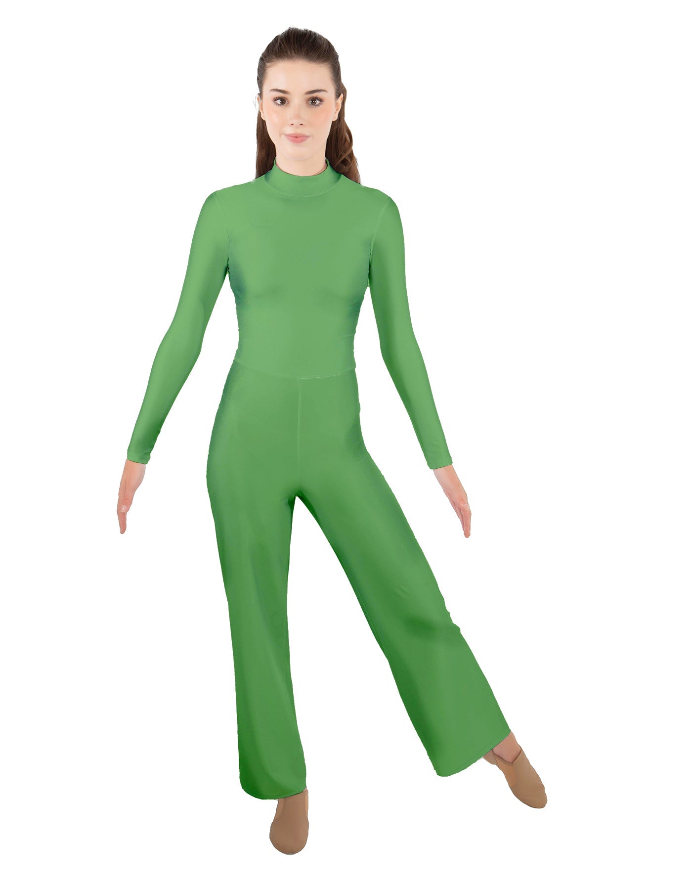 Solid Lycra LS TNeck Zipper Back Unitard with Straight Leg - Ladies Fit
