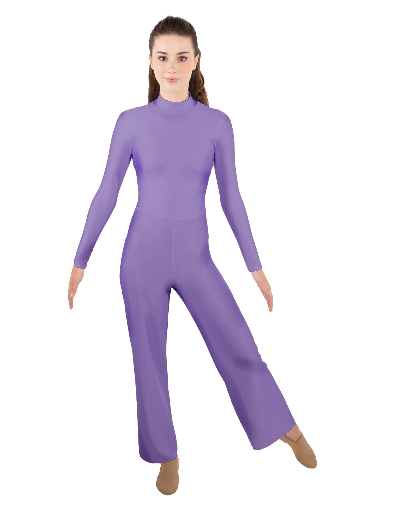 Solid Lycra LS TNeck Zipper Back Unitard with Straight Leg - Ladies Fit