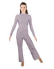 Solid Lycra LS TNeck Zipper Back Unitard with Straight Leg - Ladies Fit