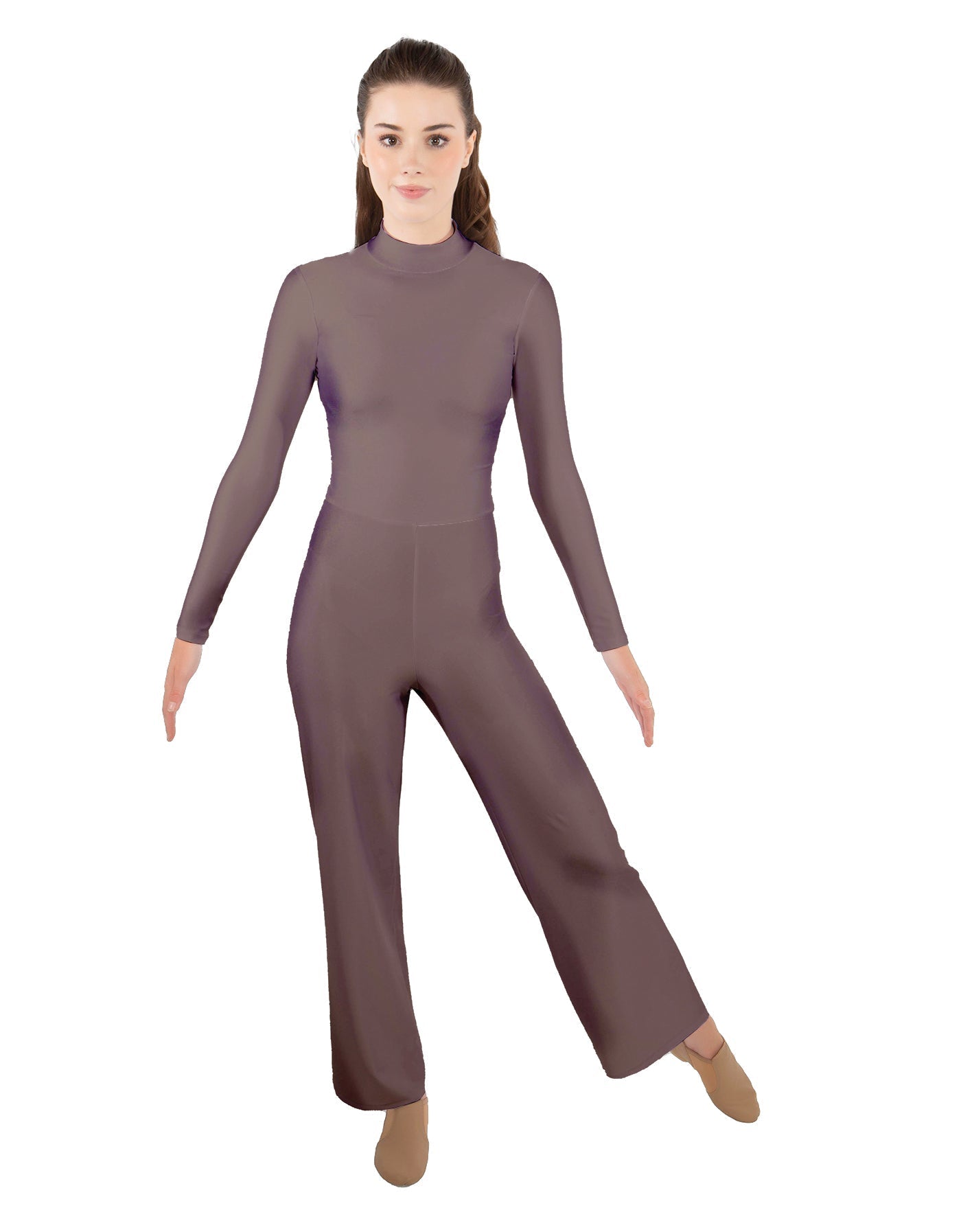 Solid Lycra LS TNeck Zipper Back Unitard with Straight Leg - Ladies Fit