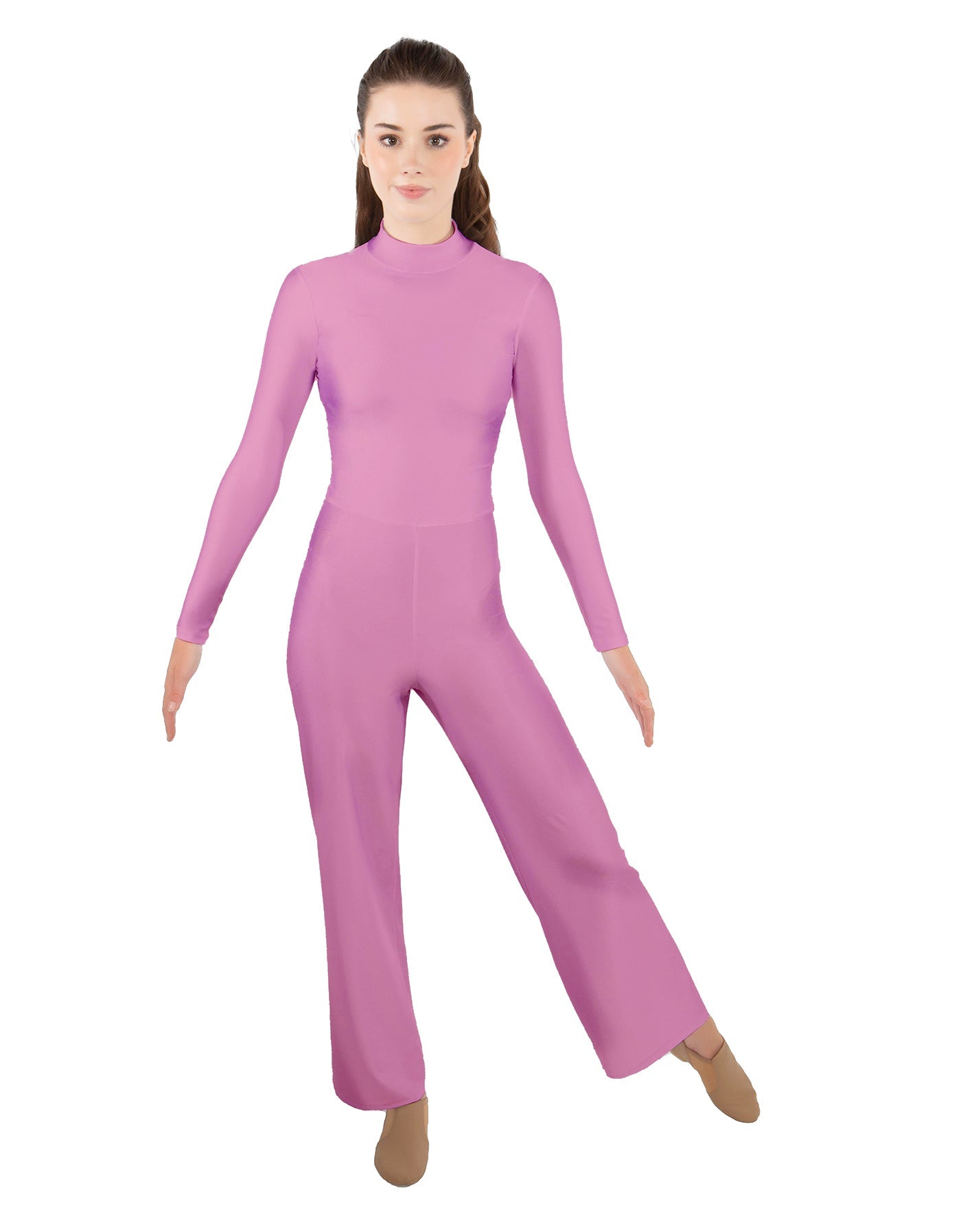 Solid Lycra LS TNeck Zipper Back Unitard with Straight Leg - Ladies Fit