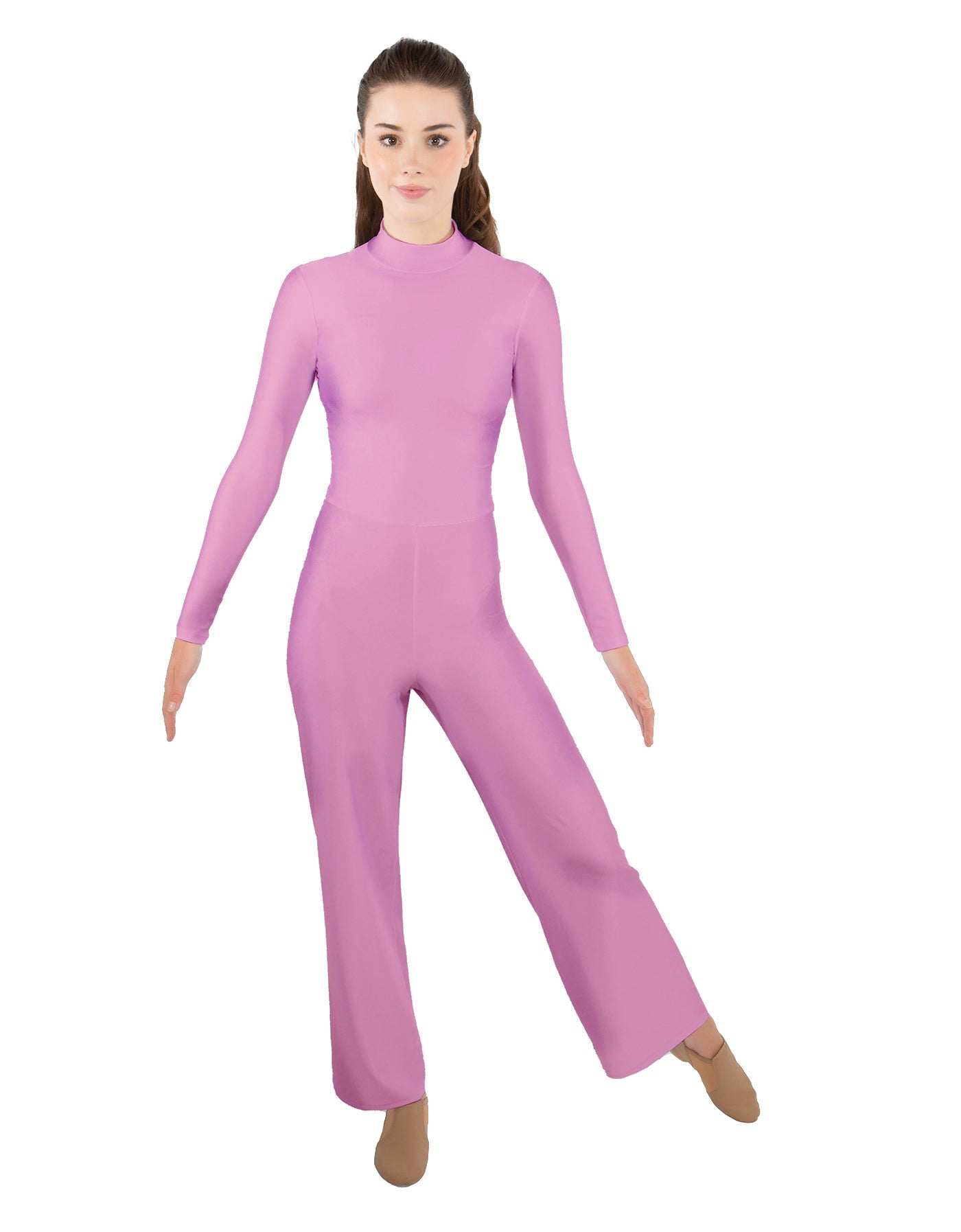 Solid Lycra LS TNeck Zipper Back Unitard with Straight Leg - Ladies Fit