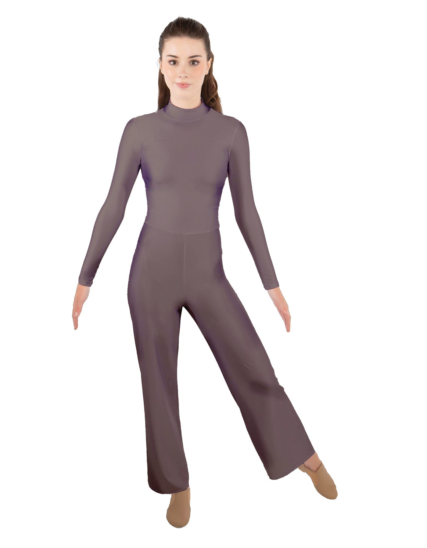Solid Lycra LS TNeck Zipper Back Unitard with Straight Leg - Ladies Fit
